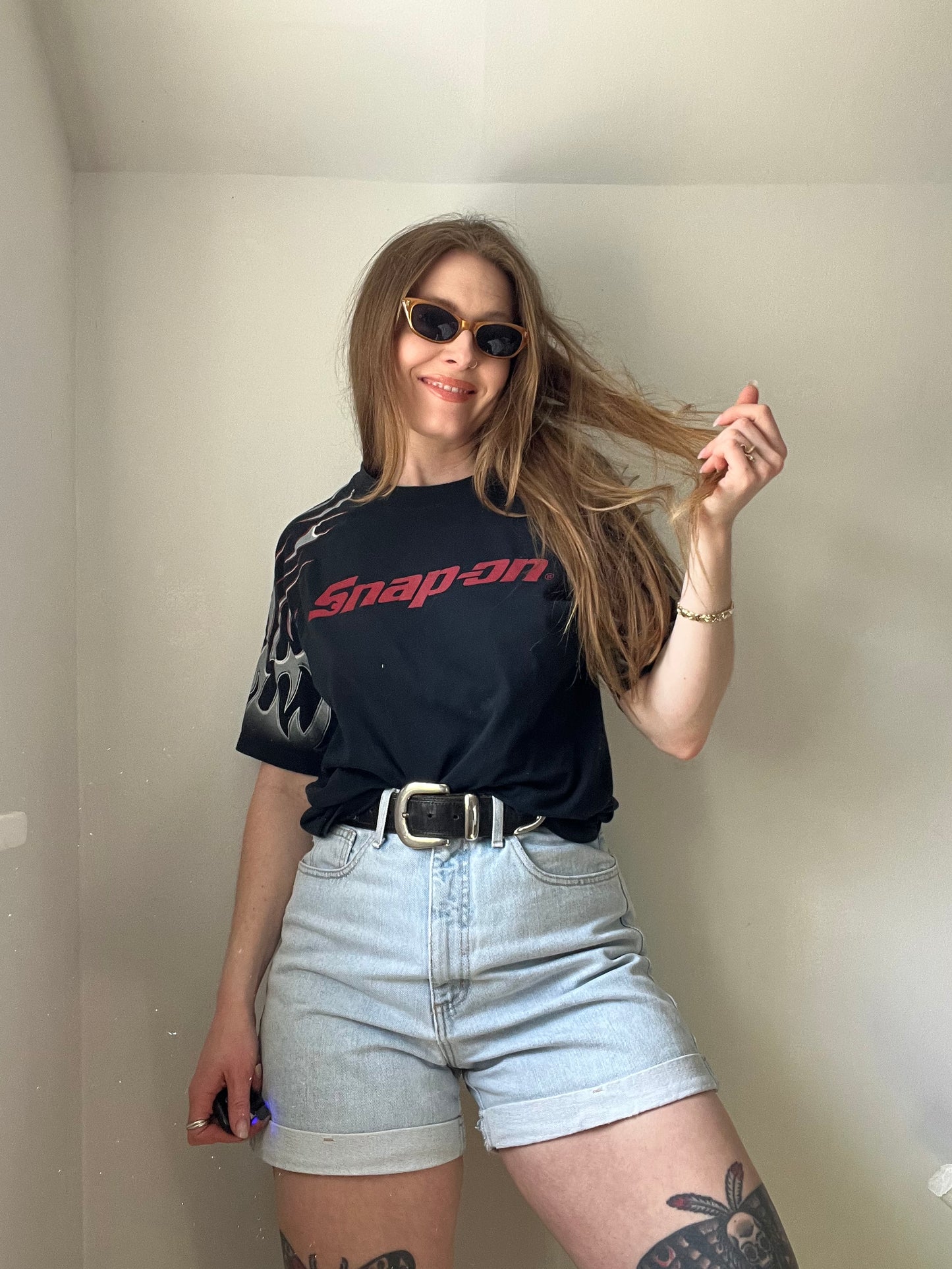 1990’s Snap On Made in USA Flame Sleeve Tee M