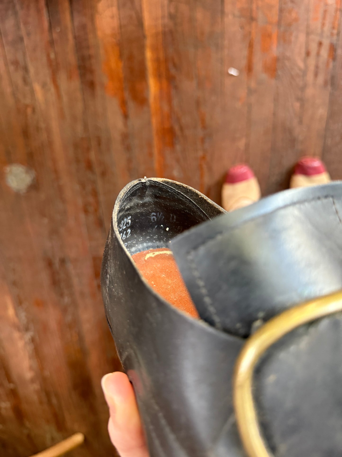 Vintage Leather Shoes With Brass Buckles