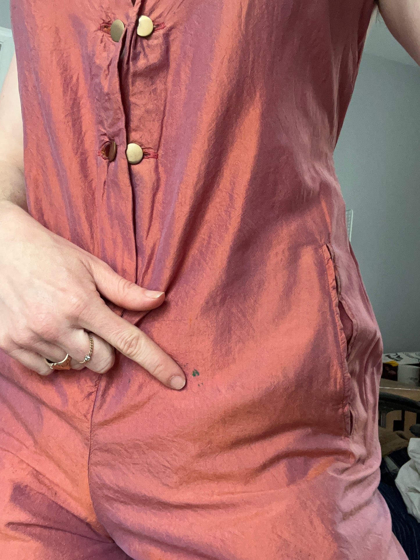 1980s Rayon or Silk Shamask Iridescent Romper
