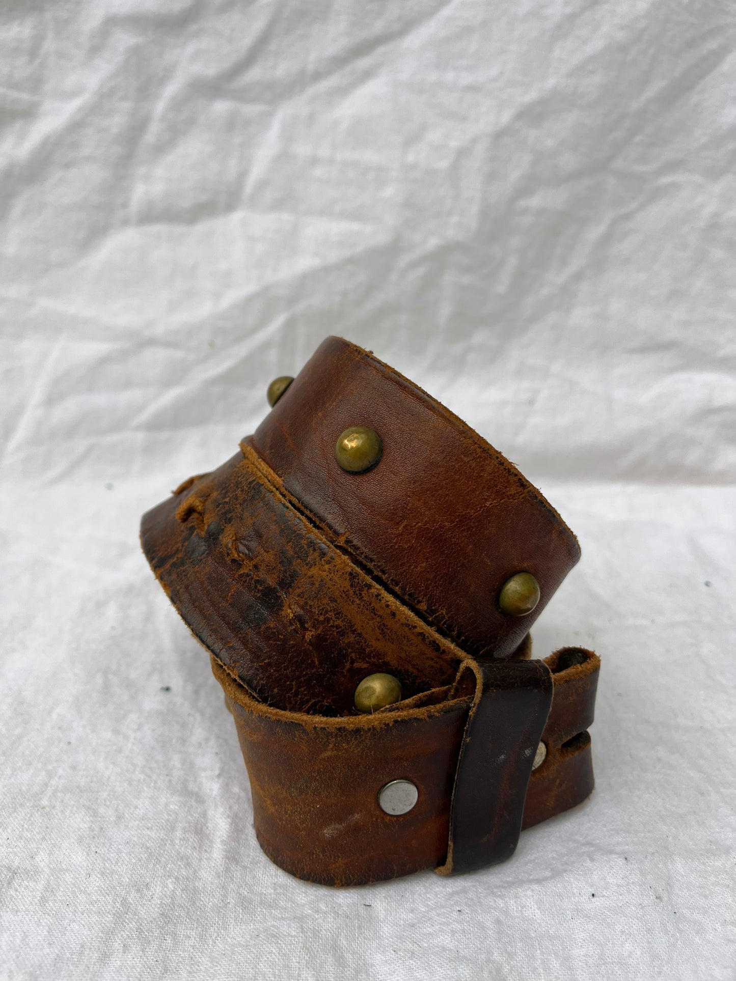 Brown Brass Single Studded Leather Belt 36”-41”