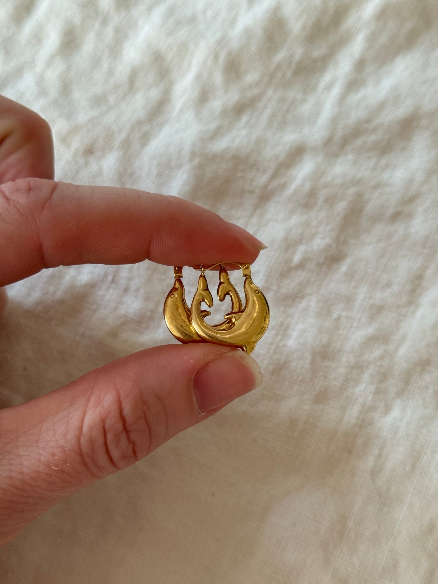 14K Gold Dolphin Huggy Hoops