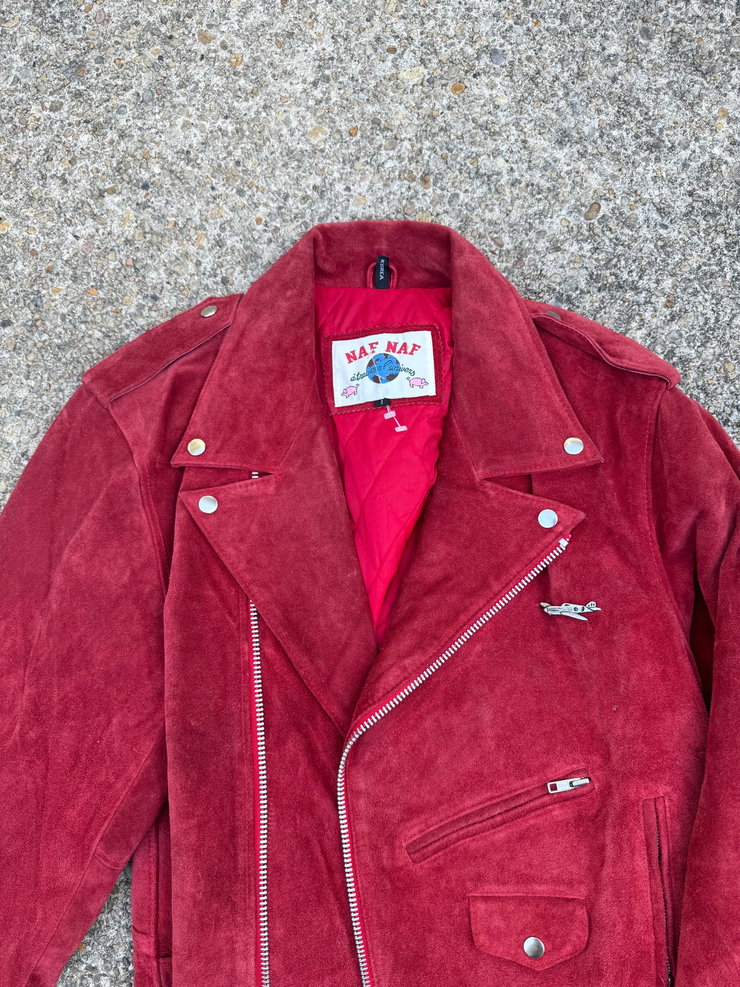 Vintage Red Suede Moto Jacket