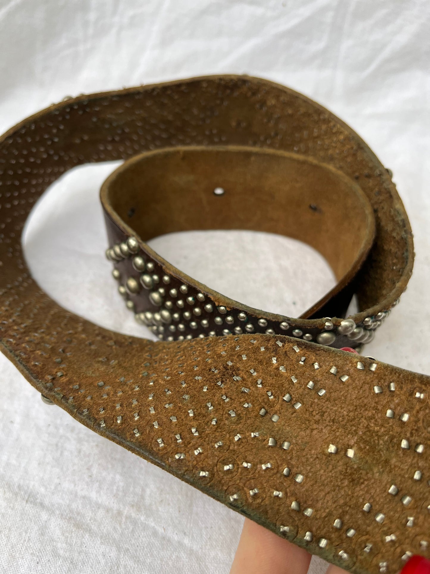 Intensely Studded Wide Brown Leather Belt 34”-40”