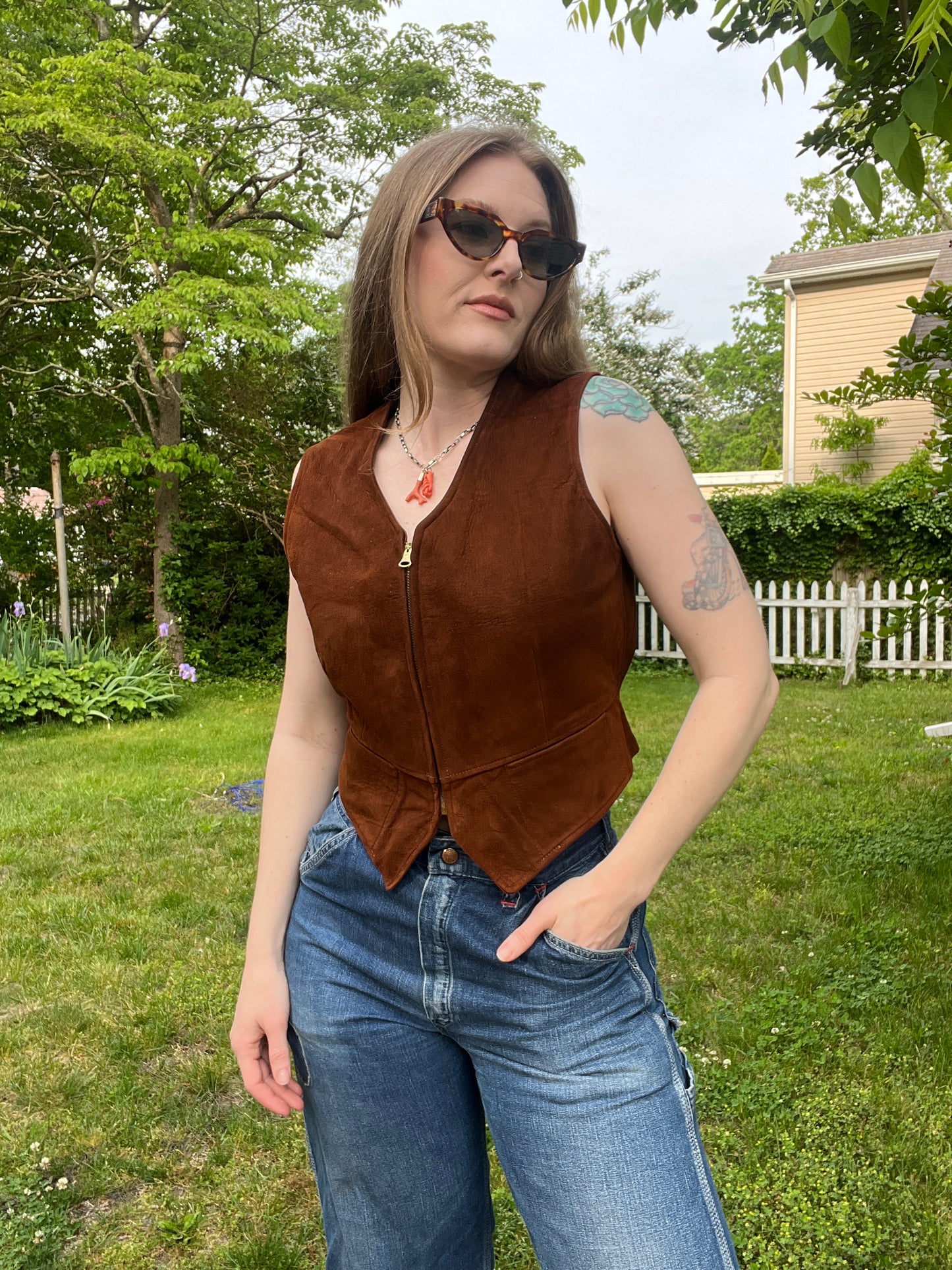 1930s 1940s Buckle Back Suede Zip Up Vest