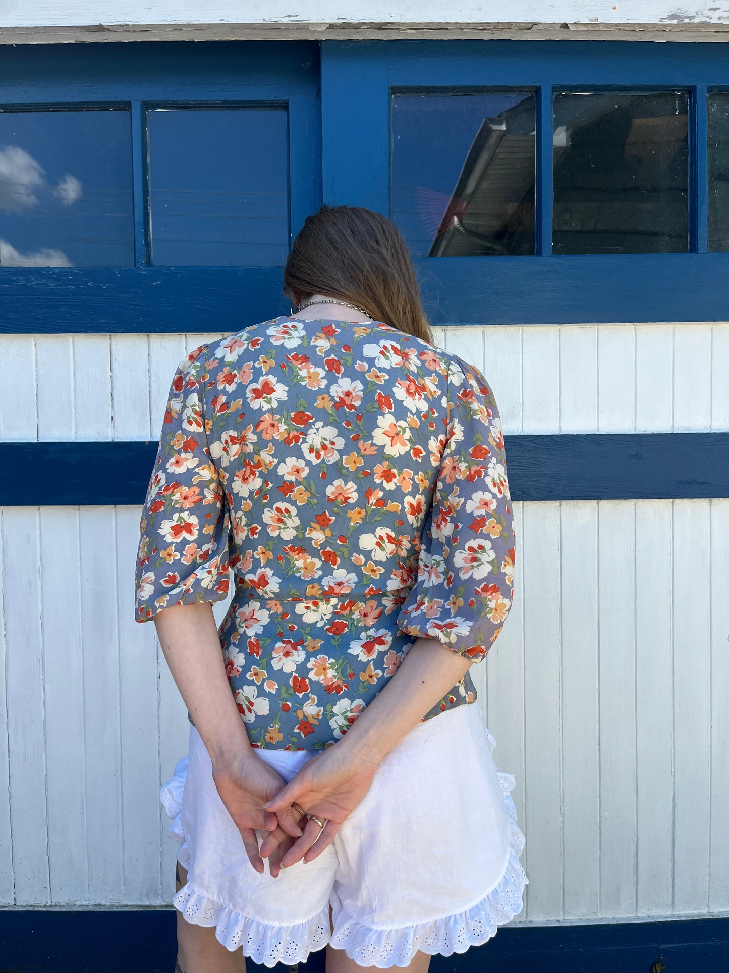 1940s Floral Rayon Peplum Style Blouse