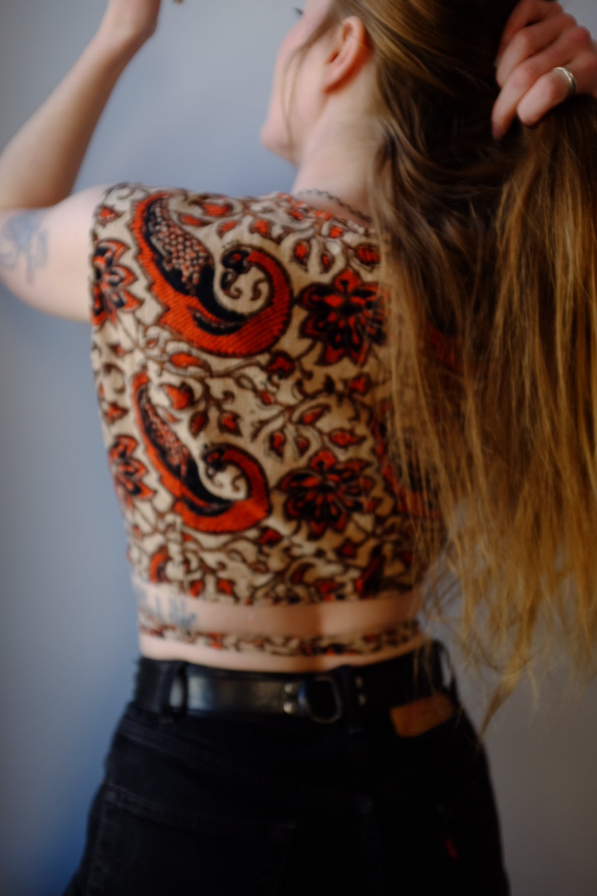 1970s Wrap Tie Cropped Blouse
