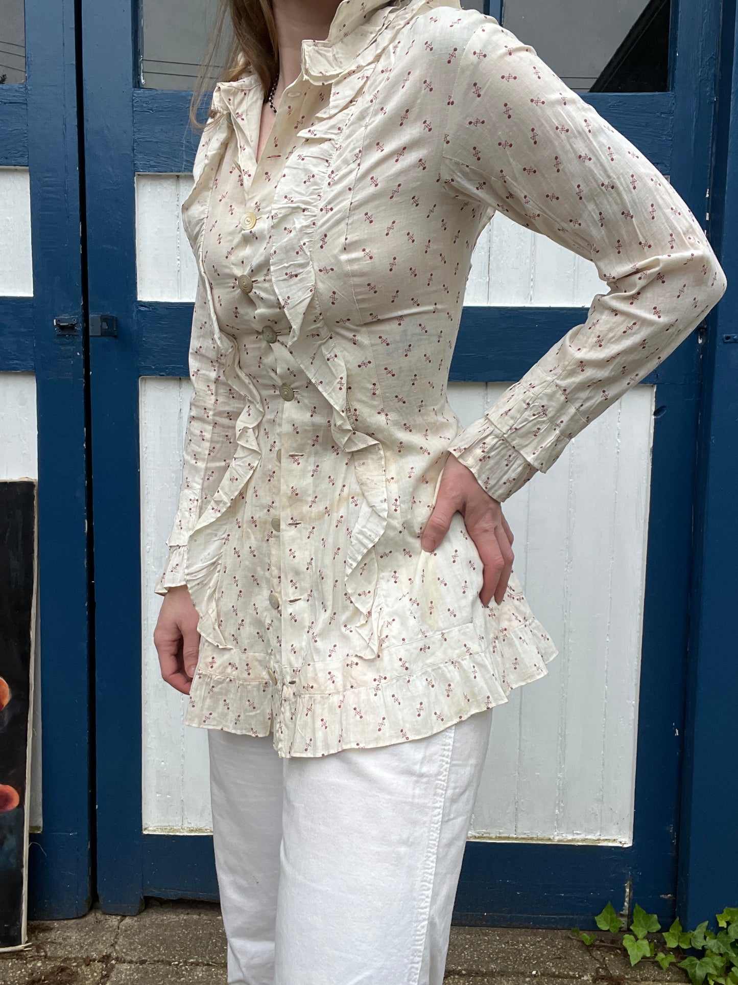 Antique Calico Button Up Top S