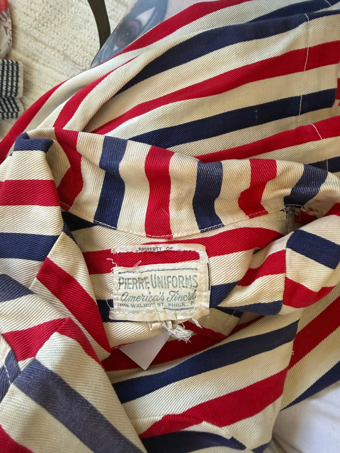 1930s or 1940s Red and Blue Striped Cotton Canvas Blazer S/M