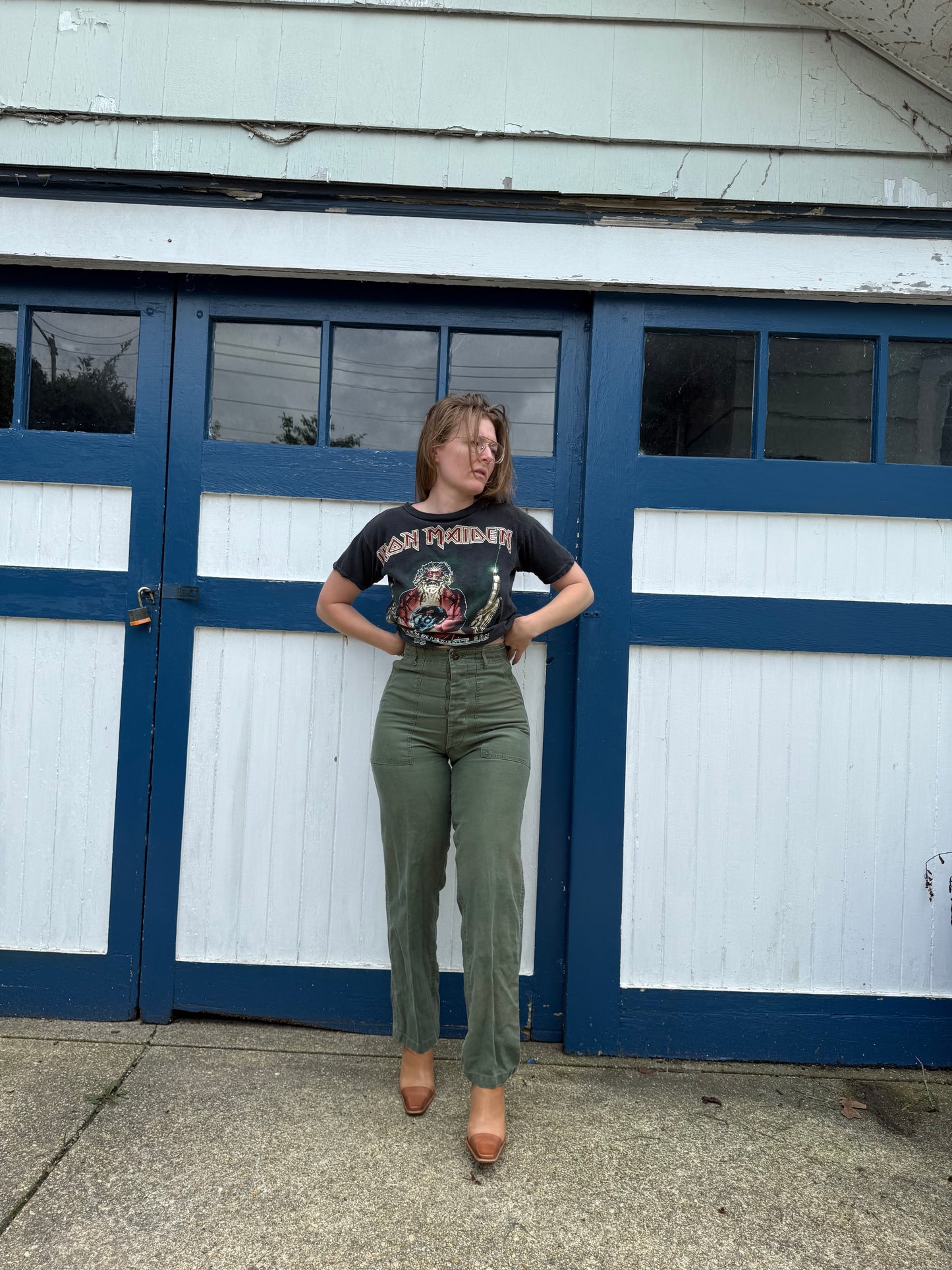 1970s OG-107 Green Military Trousers 24”-26”
