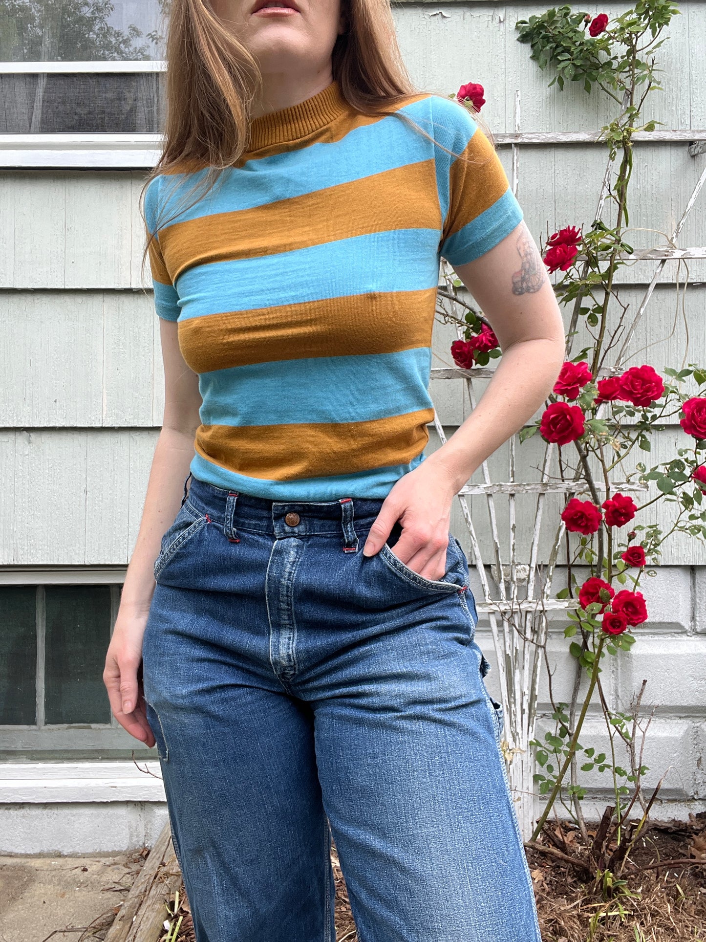 1960s Blue Stripe Baby Tee S