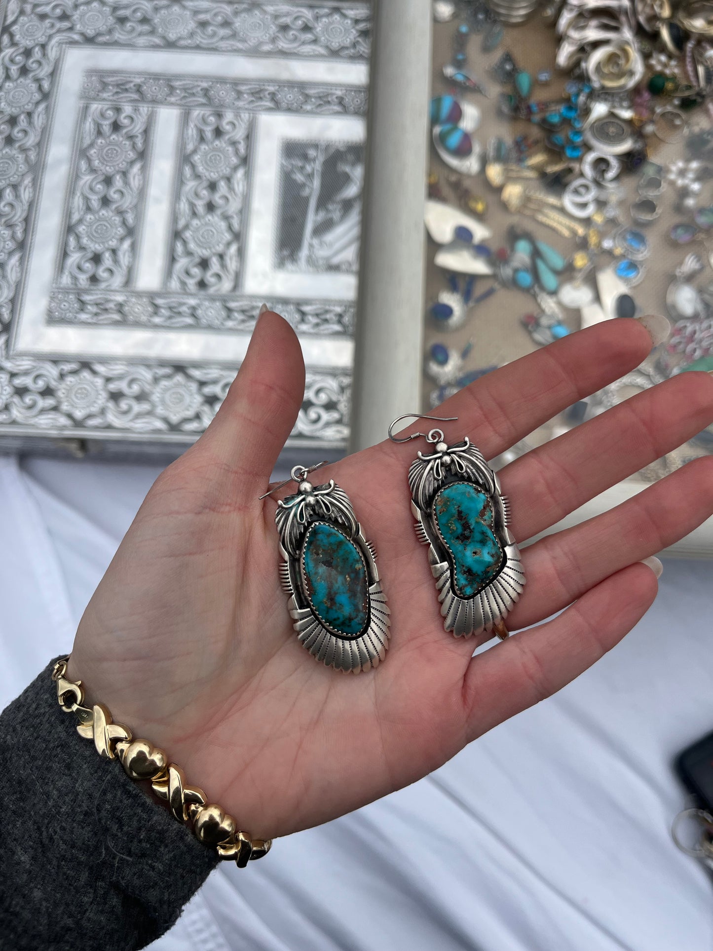 1960s Navajo Turquoise and Sterling Large Earrings