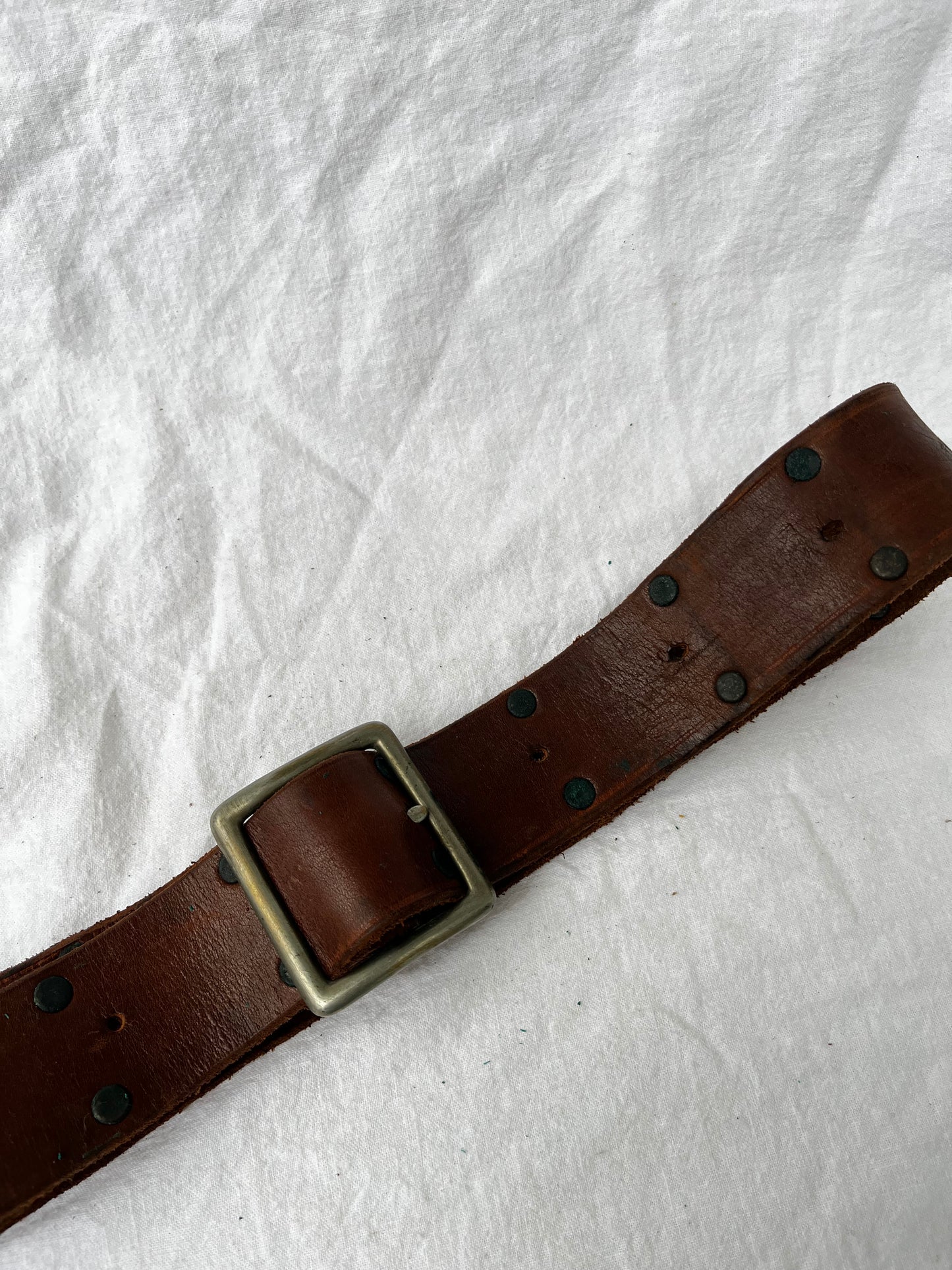 Brown Leather Belt With Brass Buckle 23”-39”