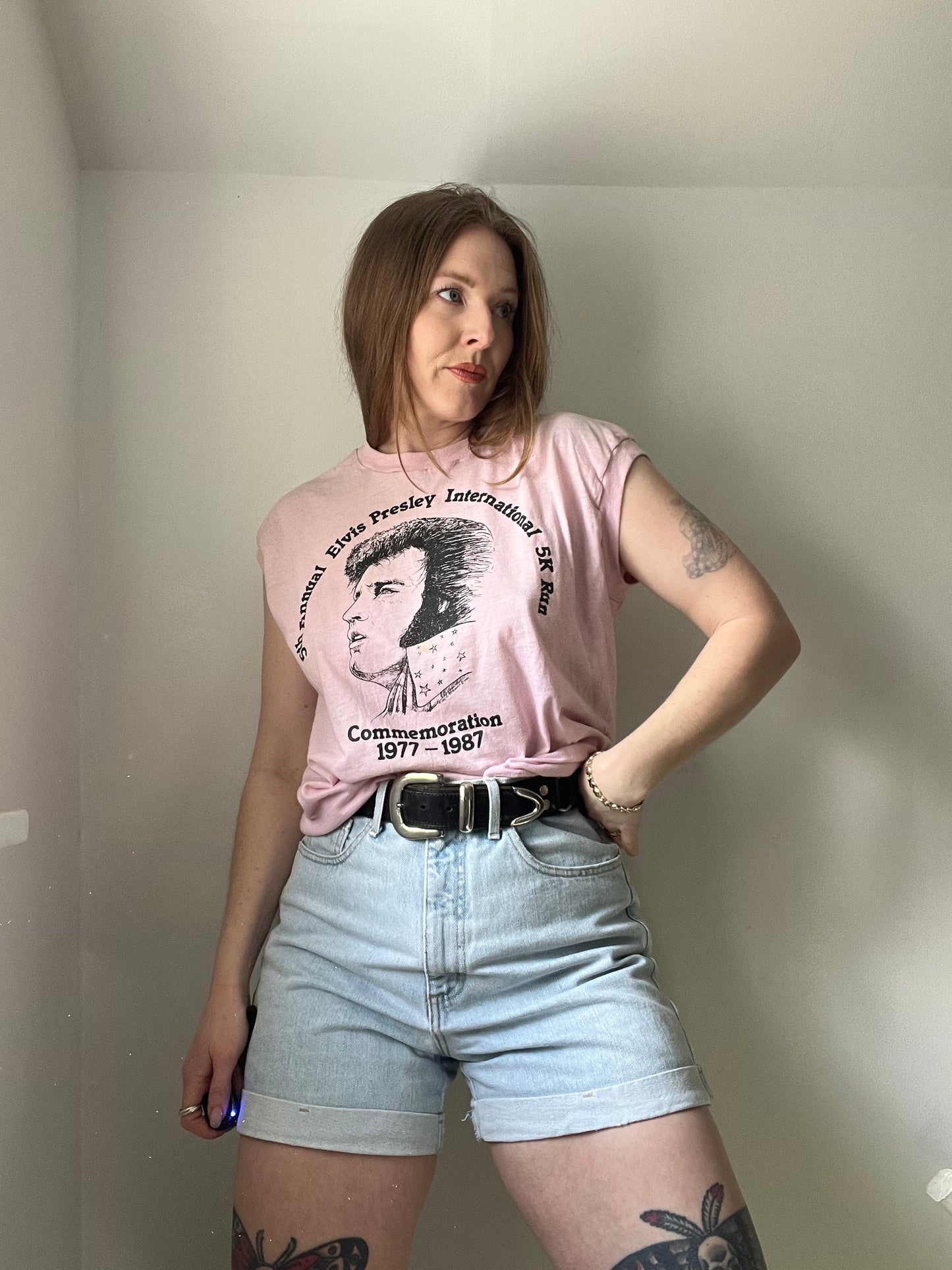 1980’s Elvis 5k Pink Tee M