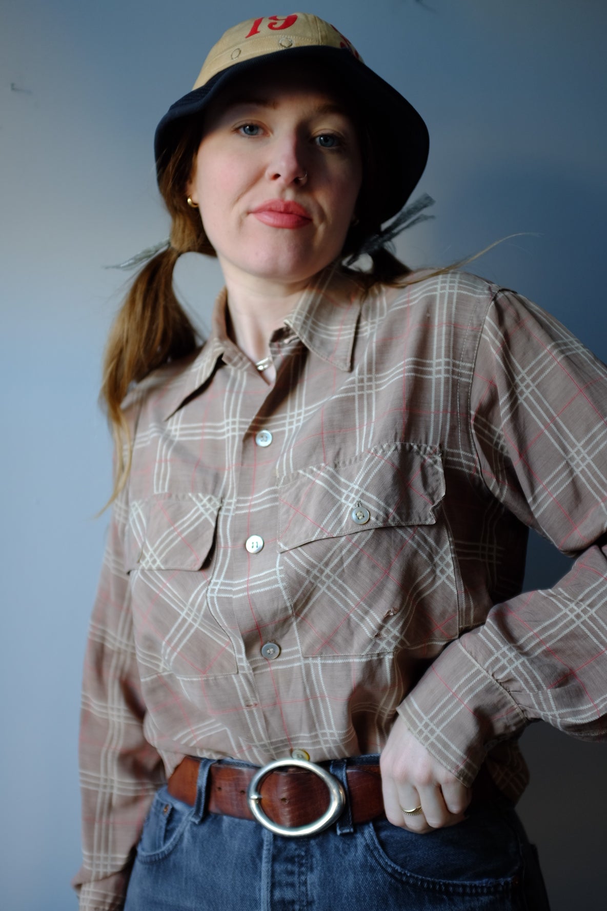 1930s Plaid Loop Collar Button Up