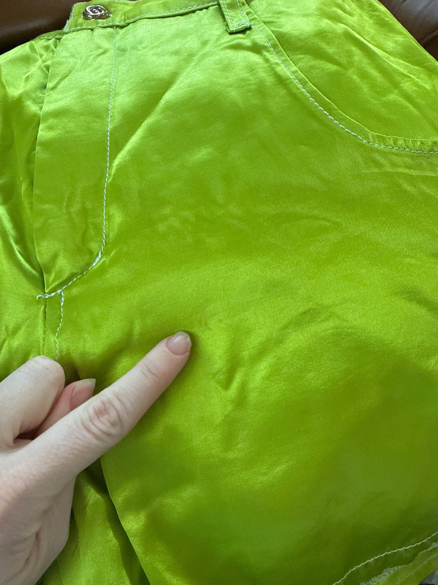1990s Super Funky Lime Green Shiny Hot Shorts
