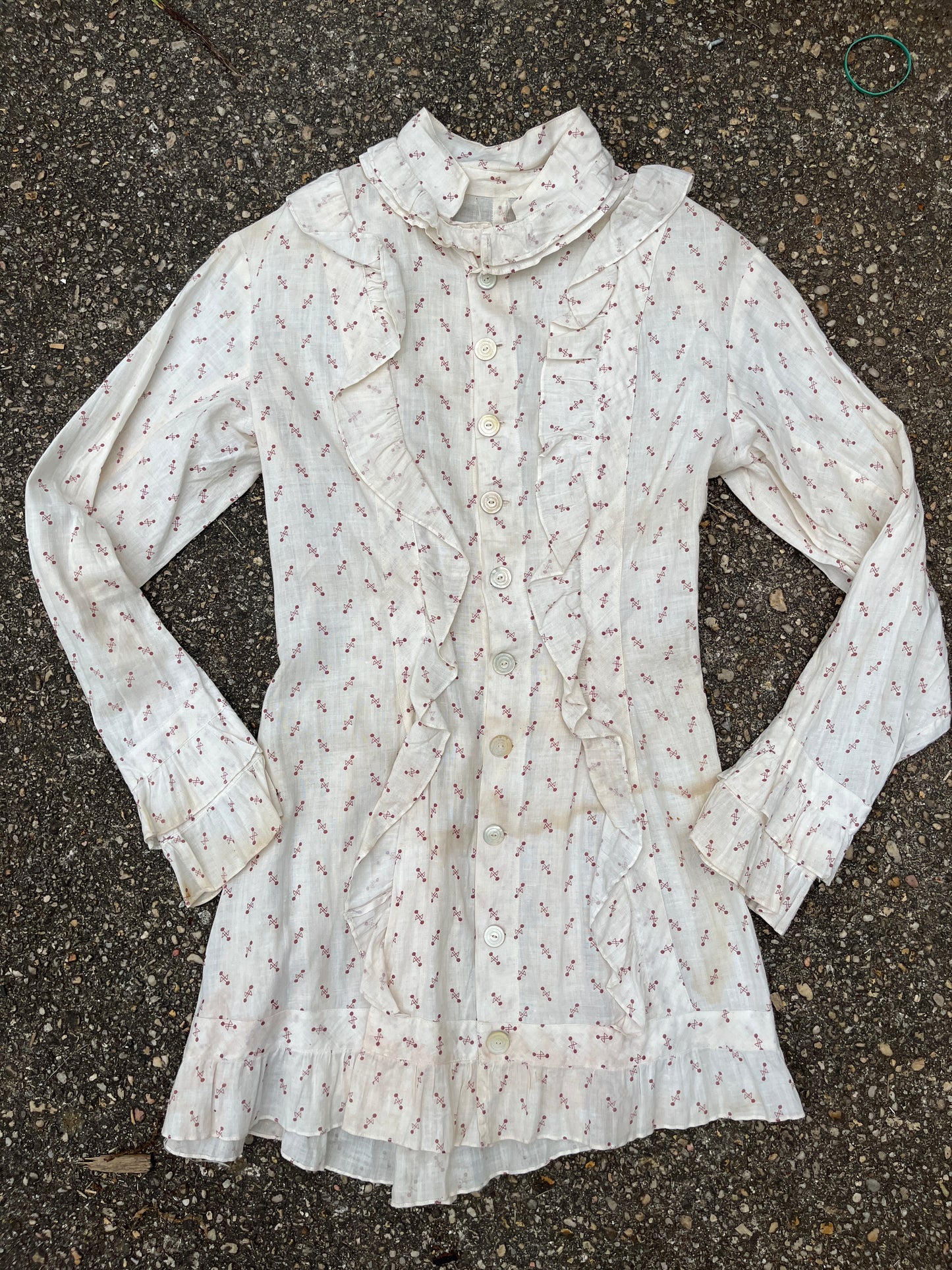 Antique Calico Button Up Top S