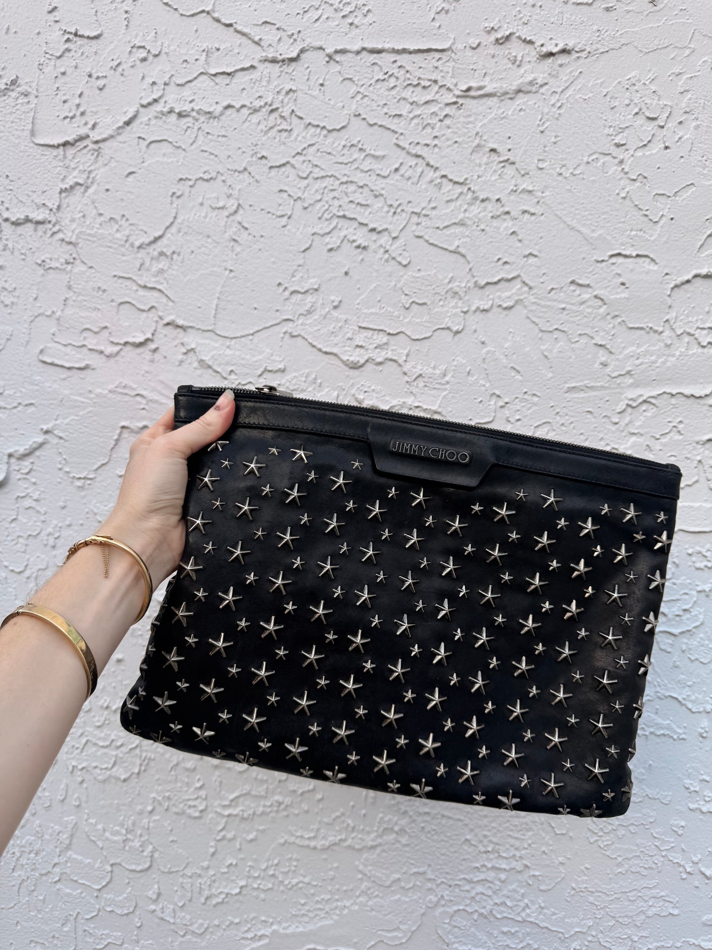Jimmy Choo Leather Star Studded Clutch