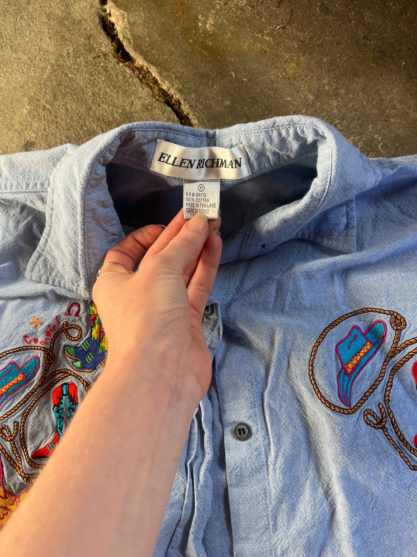 Vintage 1980s 1990s Denim Embroidered Cowboy Button Up