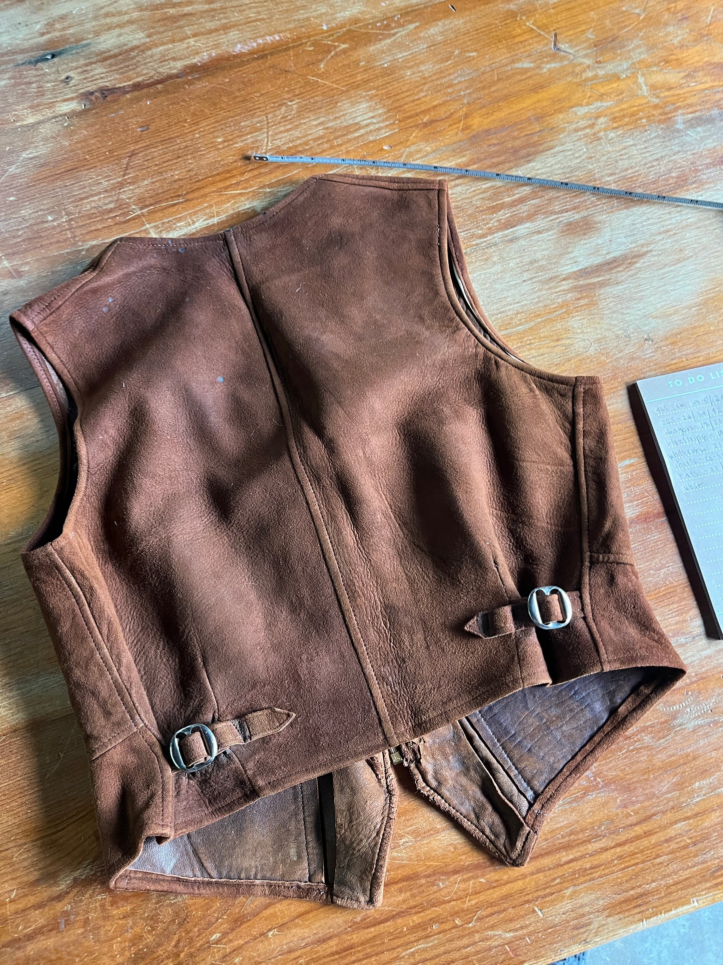 1930s 1940s Buckle Back Suede Zip Up Vest