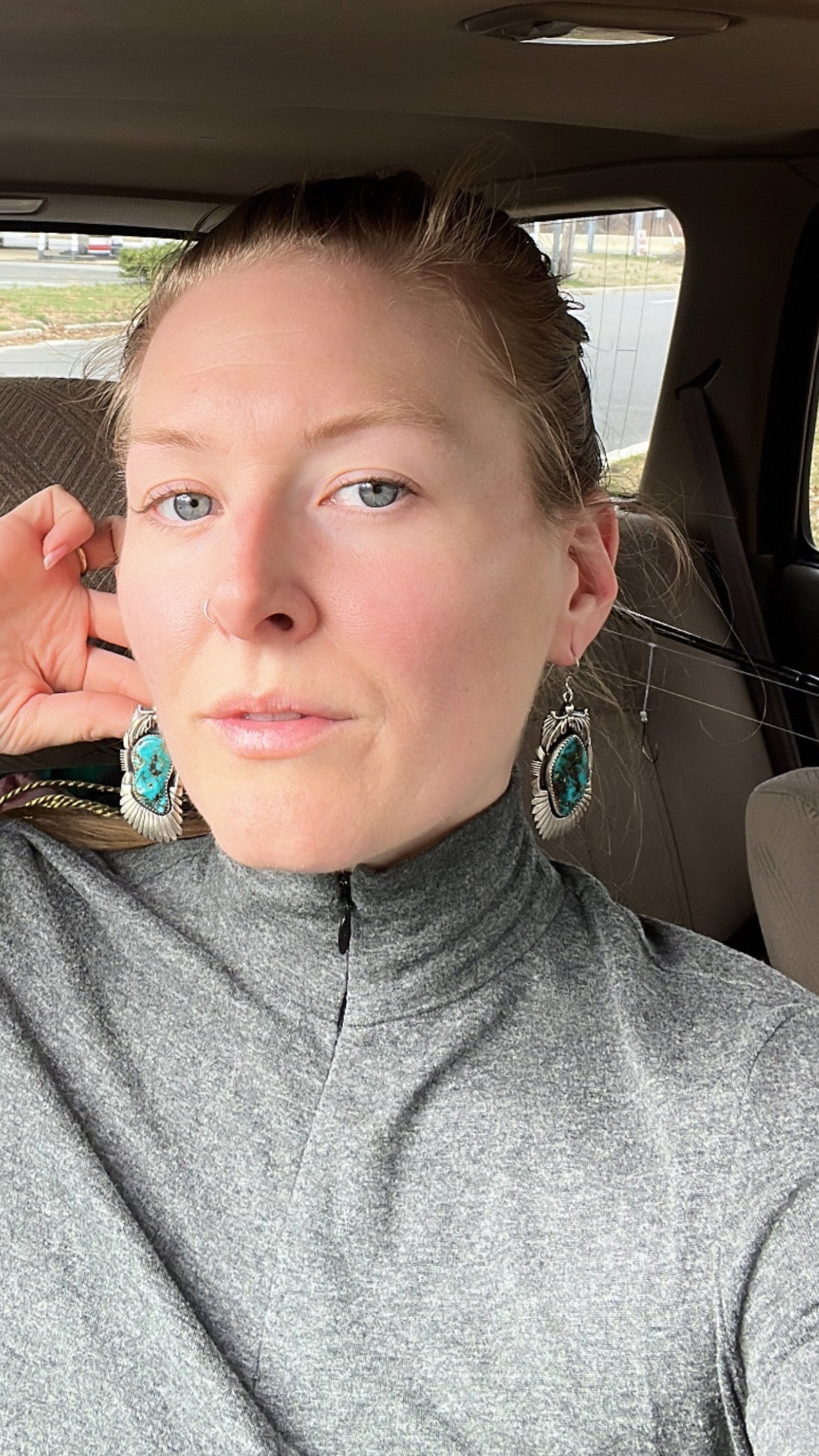 1960s Navajo Turquoise and Sterling Large Earrings