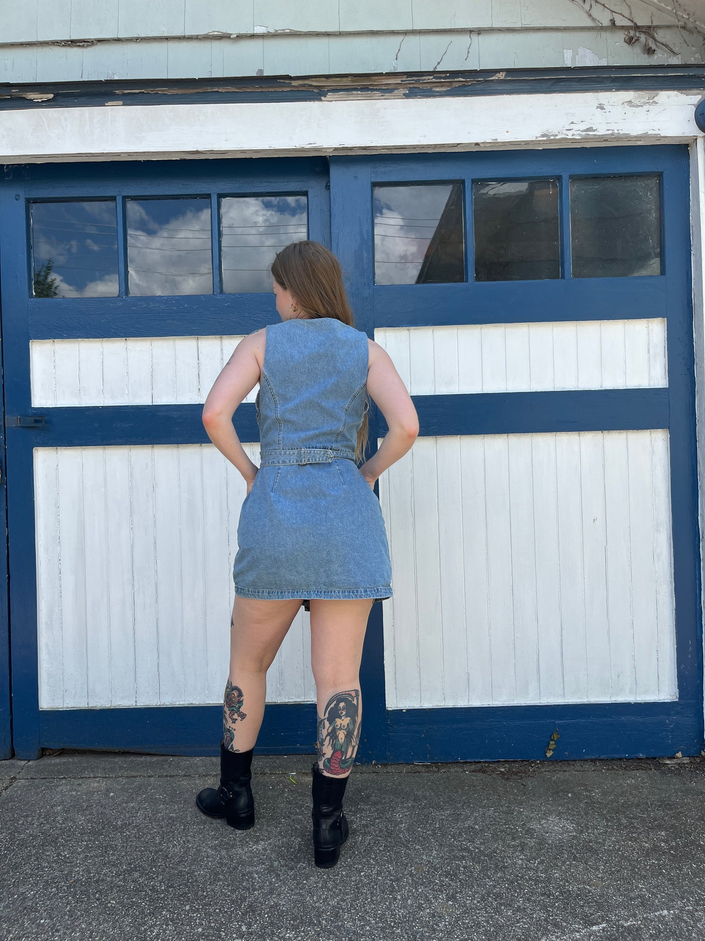 Vintage 1990s Denim Skirt and Vest Combined Set