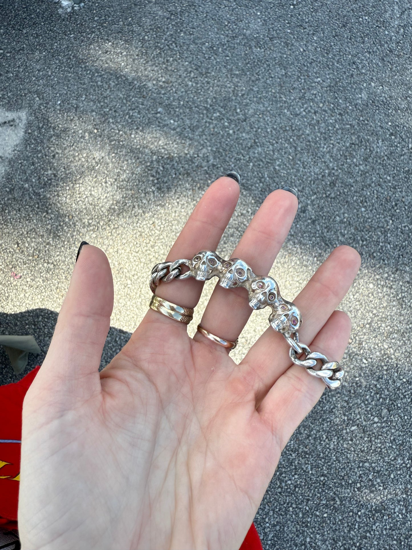 Vintage Sterling Silver Skull Link Bracelet