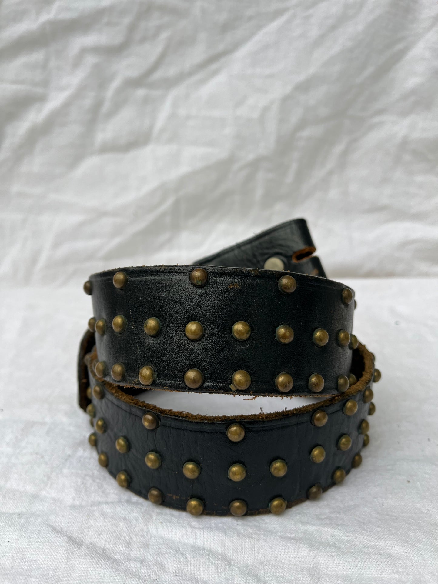 Black Leather Belt with Brass Studs 27”-32”