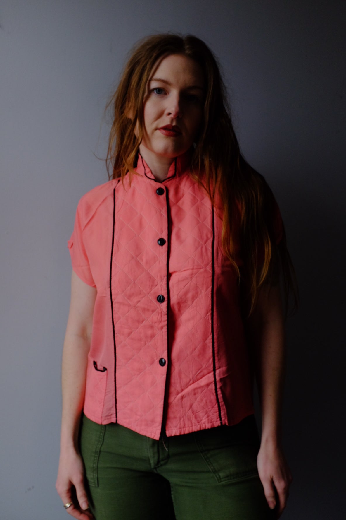 1940s Satin Button Up Pink Top