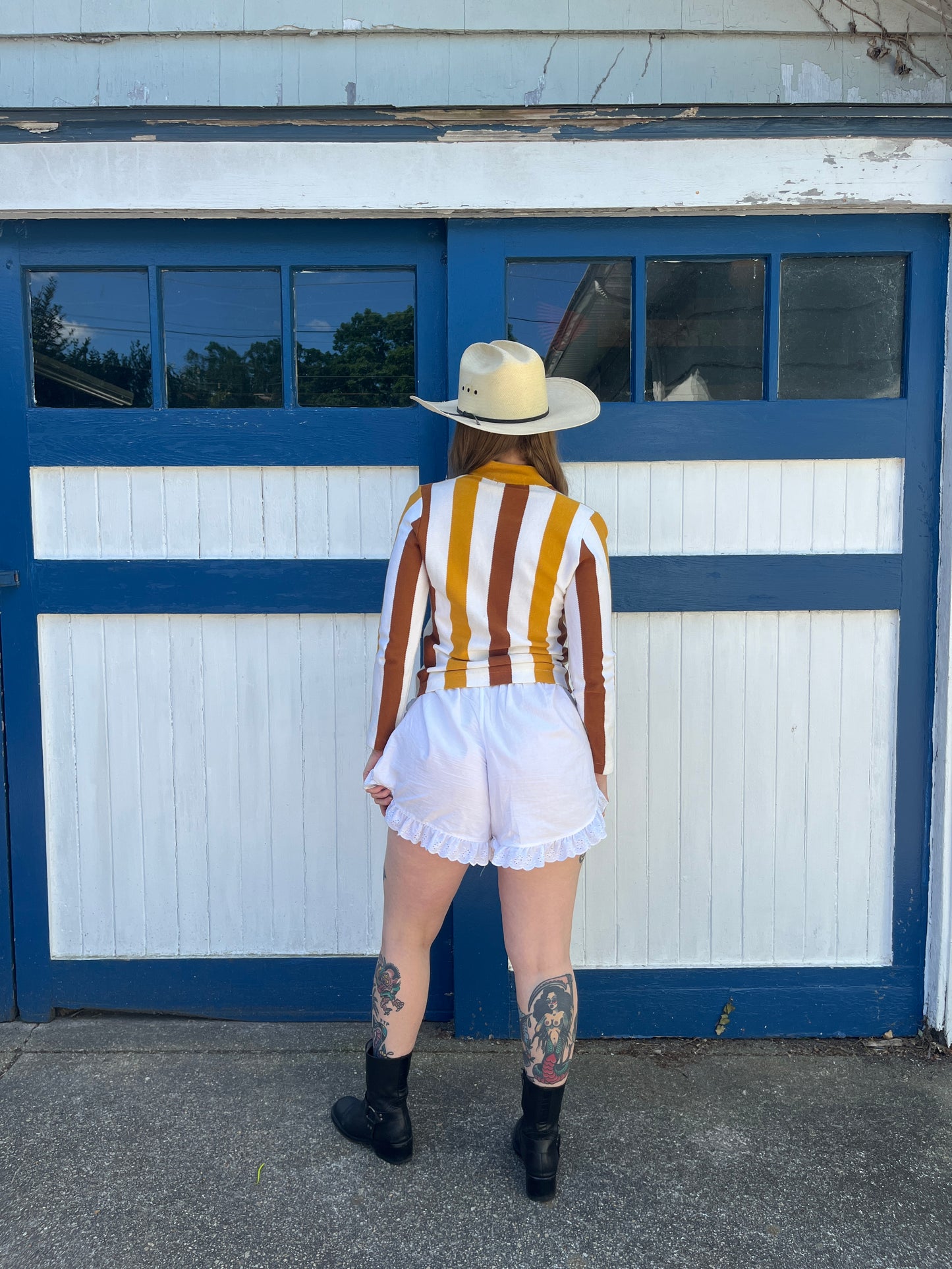 1950s Orange and Brown Striped Jantzen Button Up Sweater