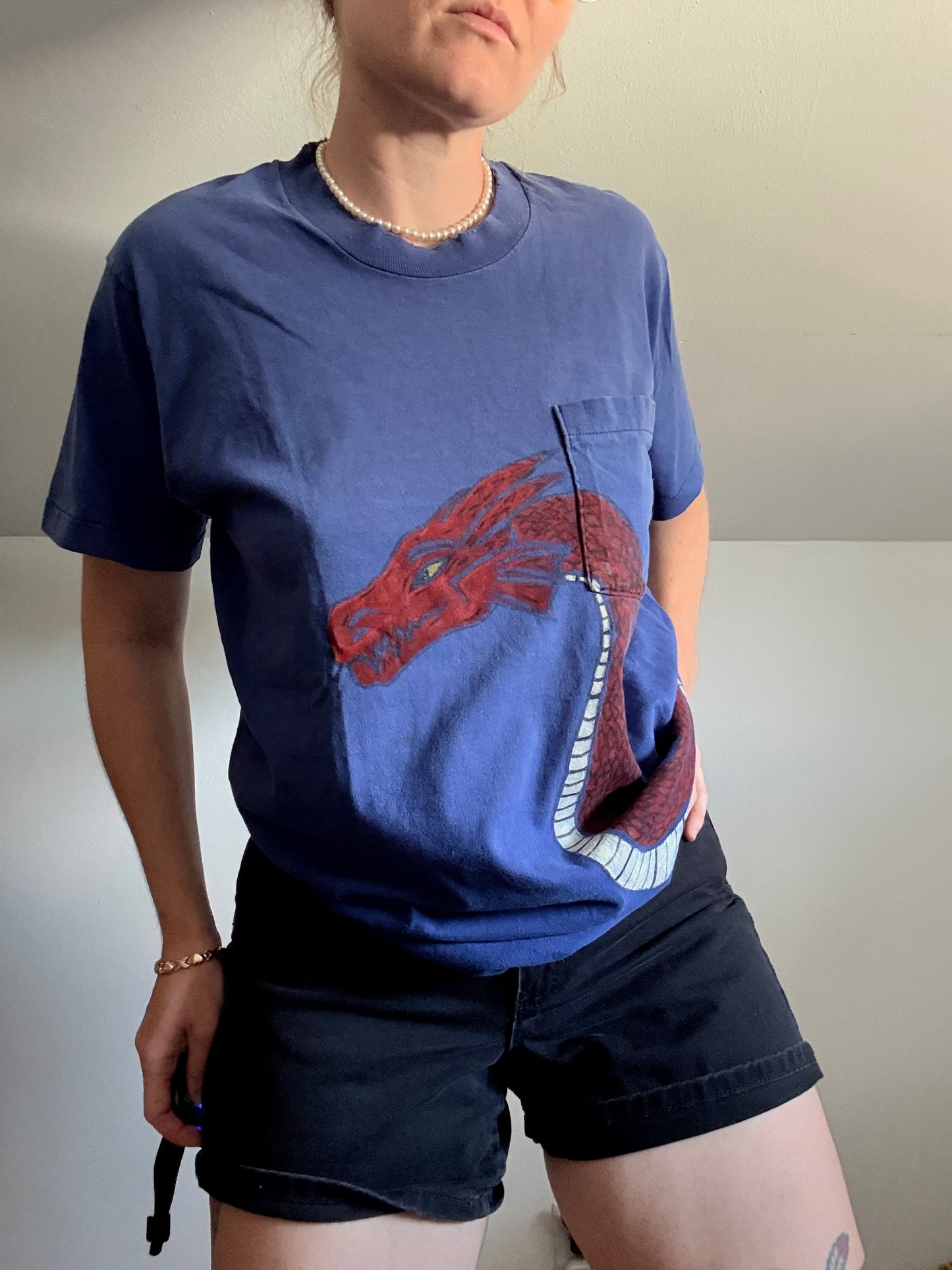 1980s Hand Painted Dragon Pocket Tee S-L