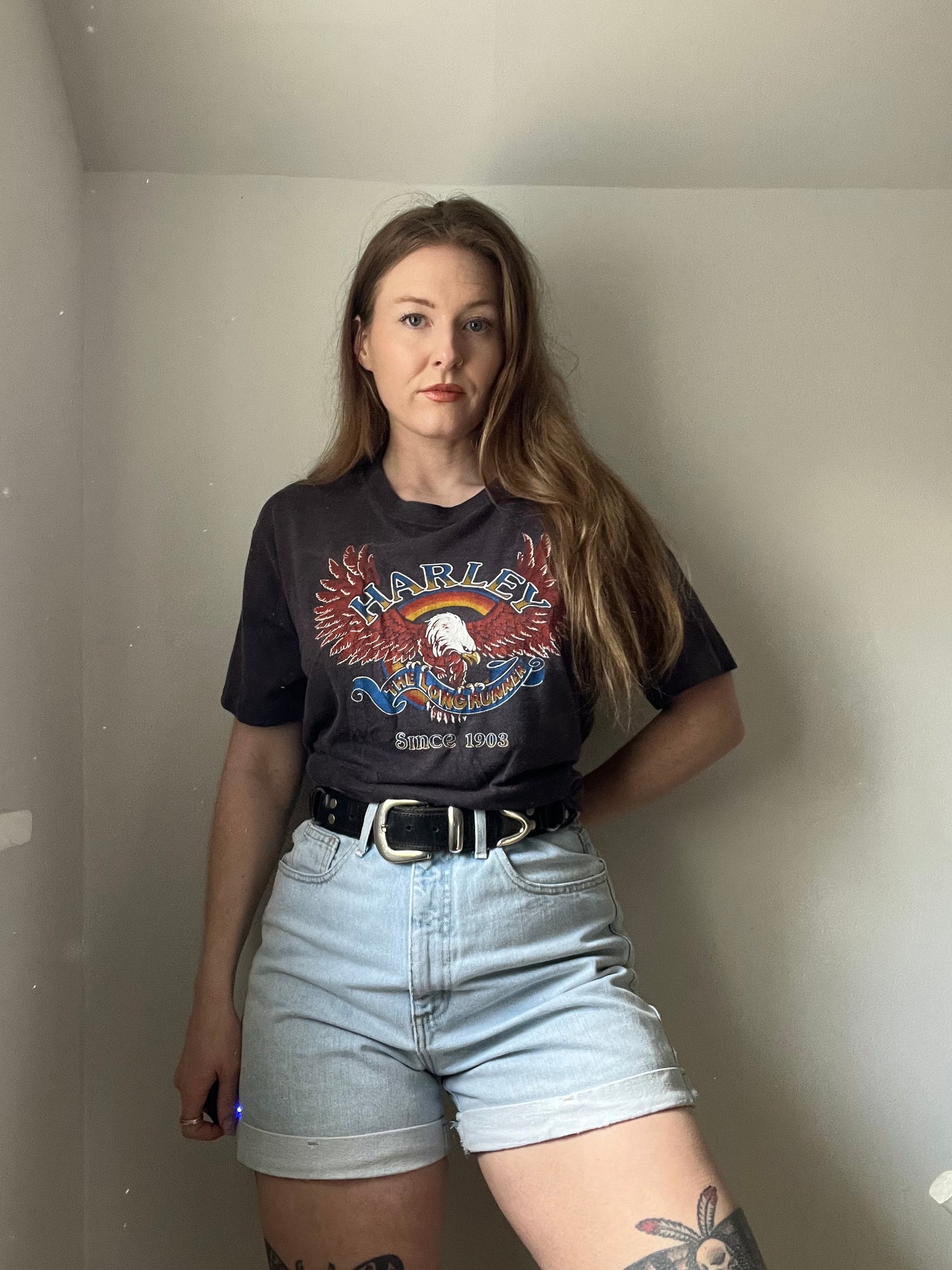1980s Harley Davidson 1903 Long Runner Eagle Tee L