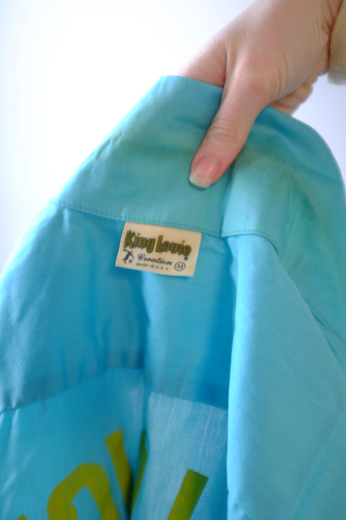 1970s Turquoise Bowling Button Up L