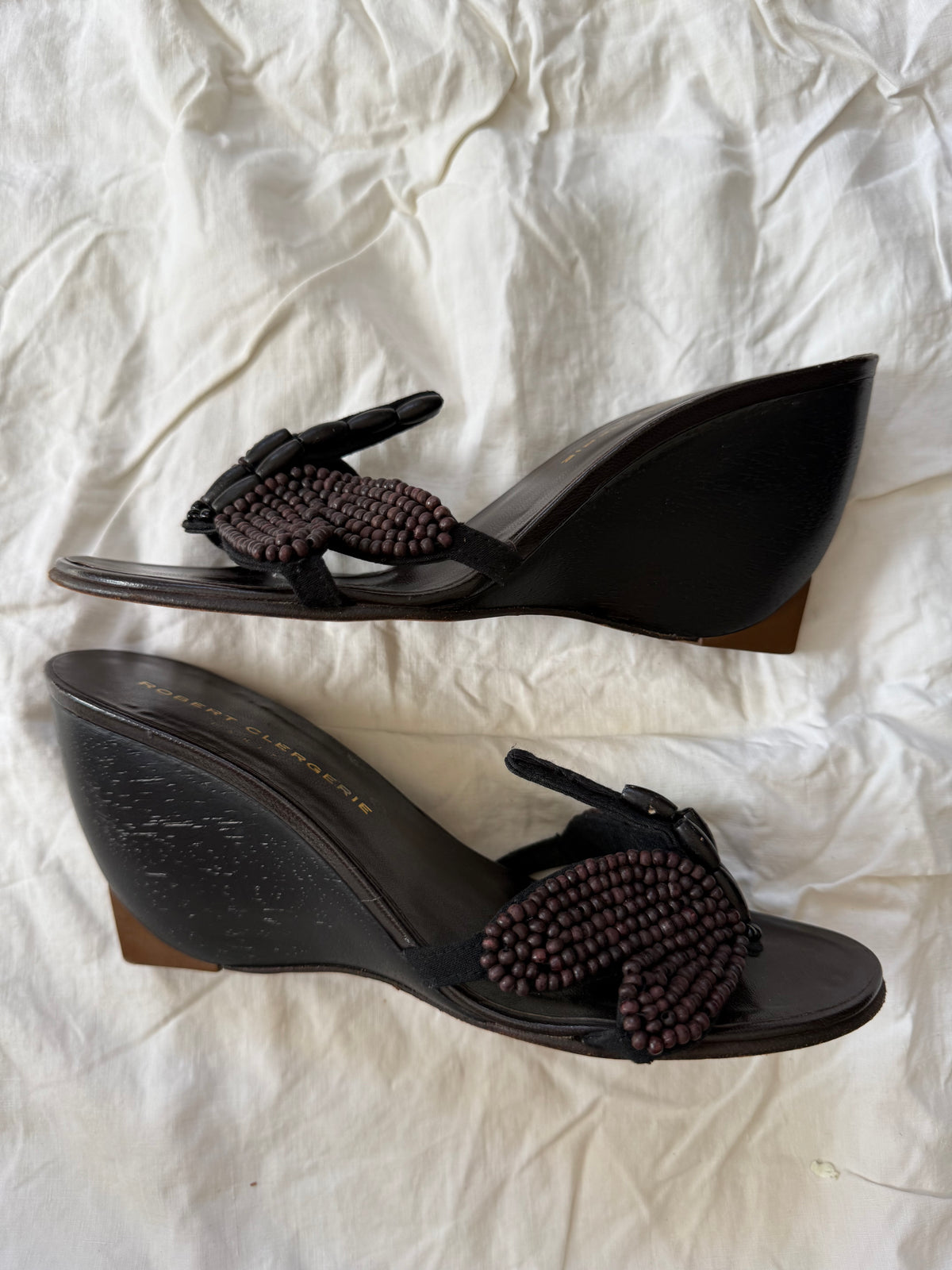 Vintage Robert Clergerie Brown Dragonfly Wedge Heels 36.5