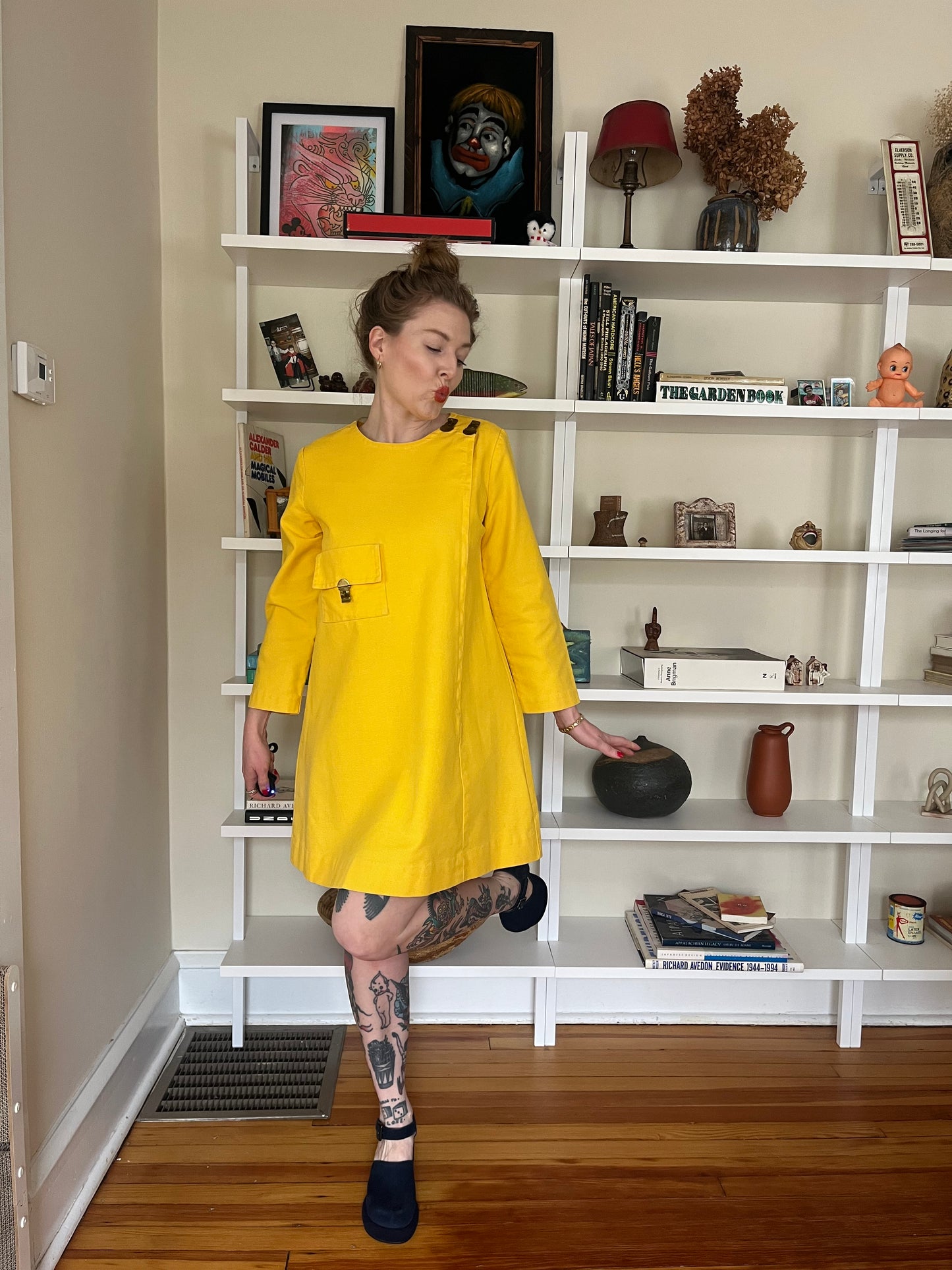 1970s Yellow Turn Lock Dress