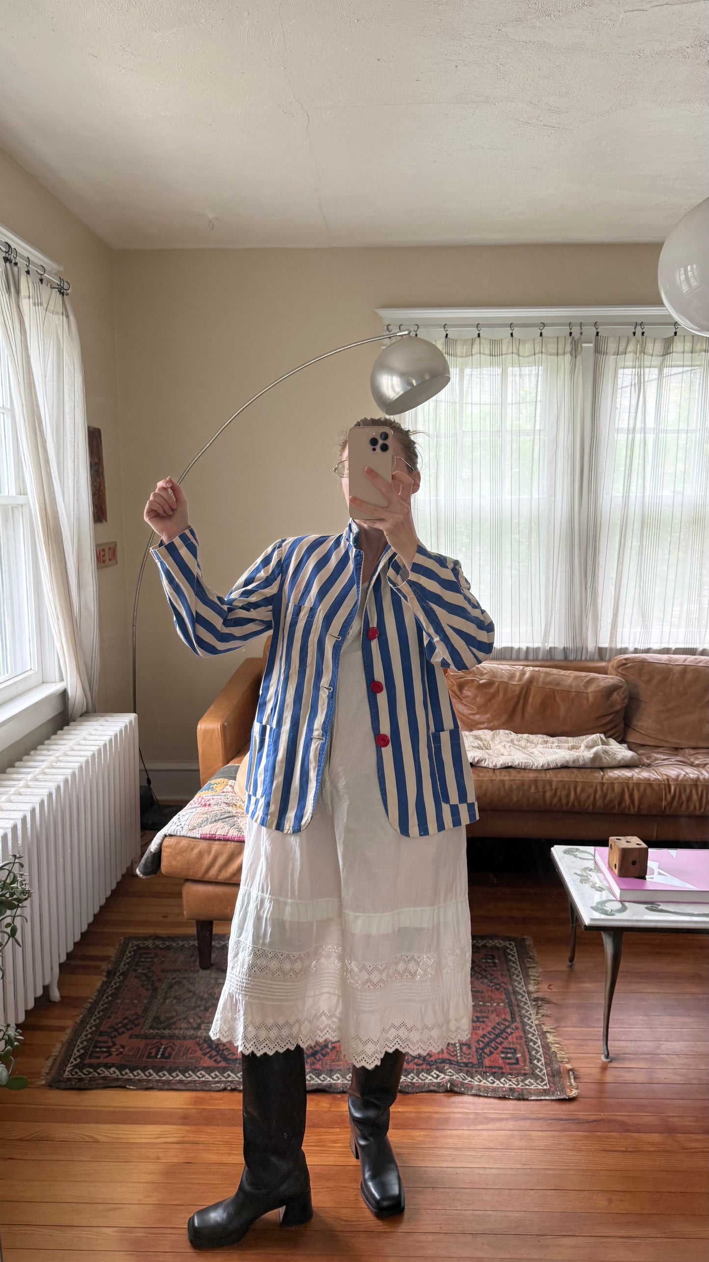 1950s Cotton Blue Blazer with Stripes