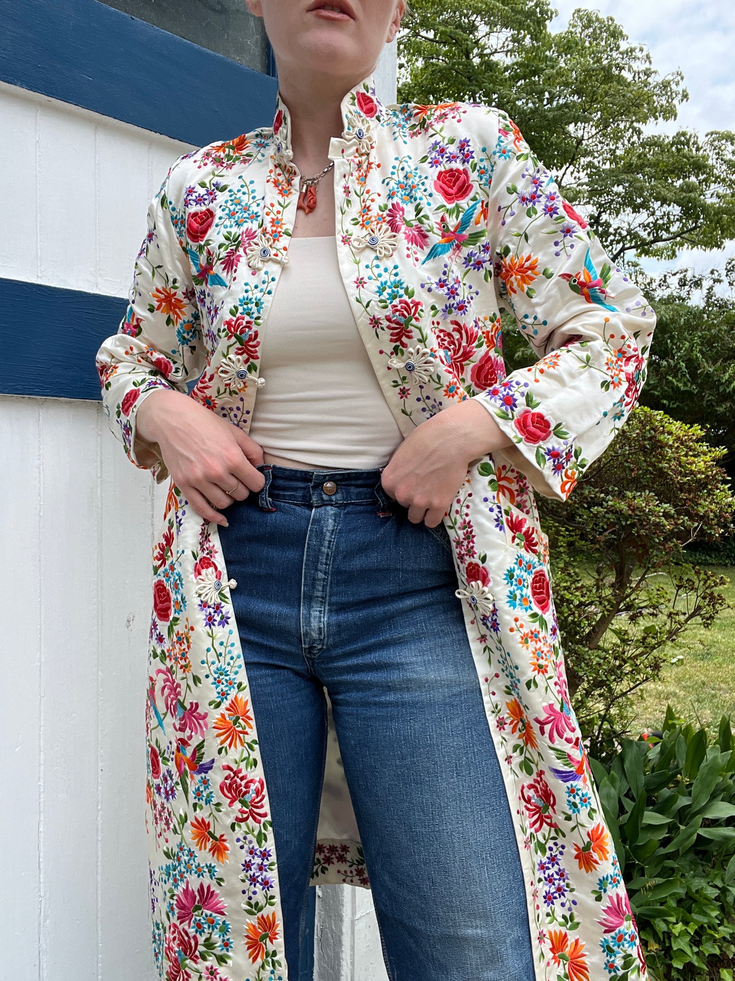 Antique Hand Embroidered Silk Plum Blossoms Chinese Jacket