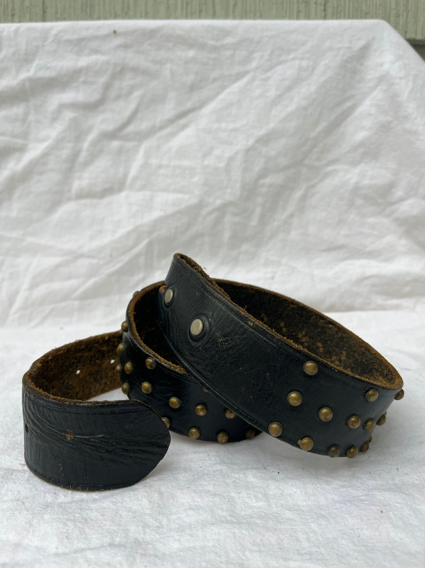 Black Leather Belt with Brass Studs 27”-32”