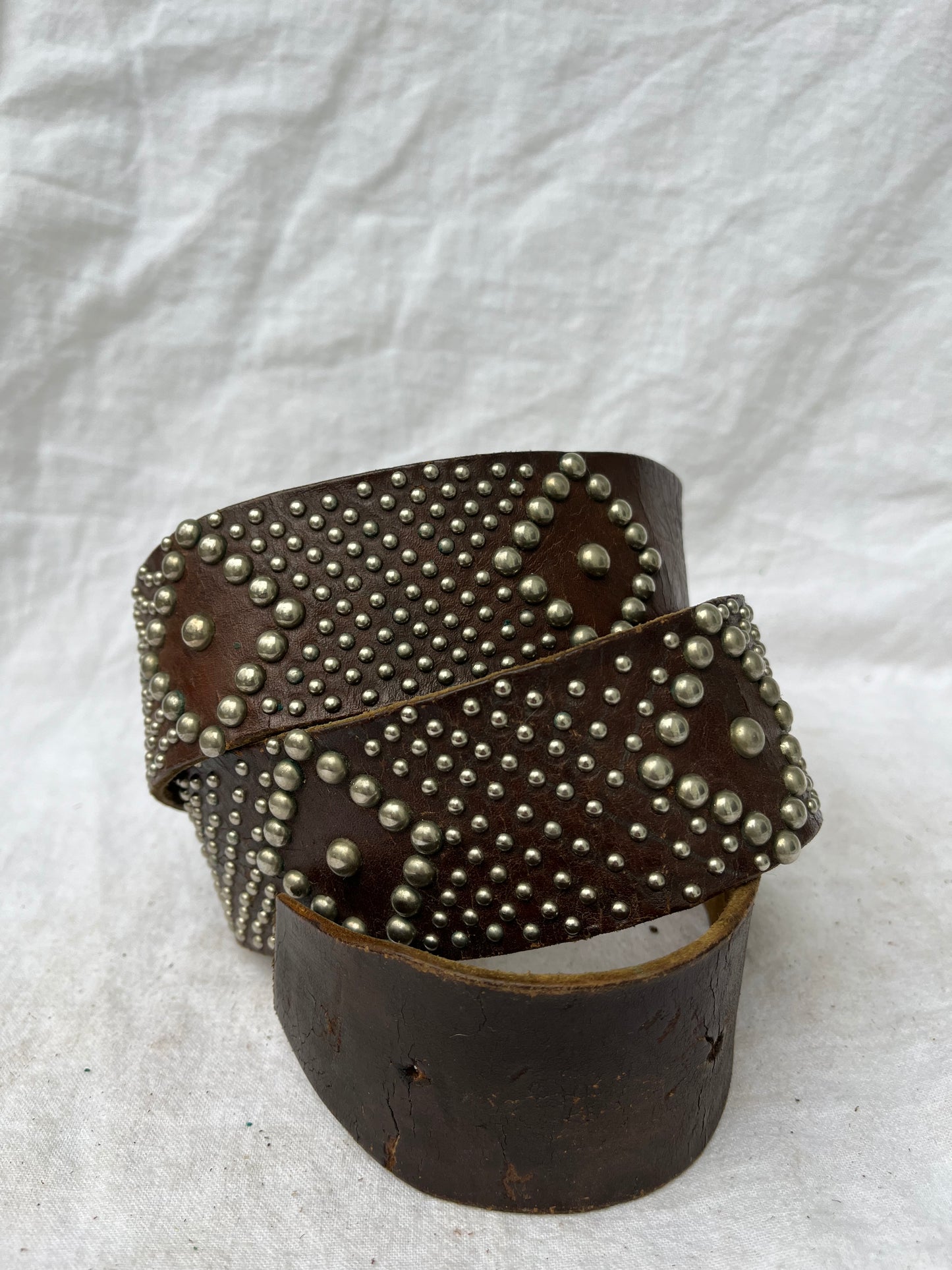 Intensely Studded Wide Brown Leather Belt 34”-40”