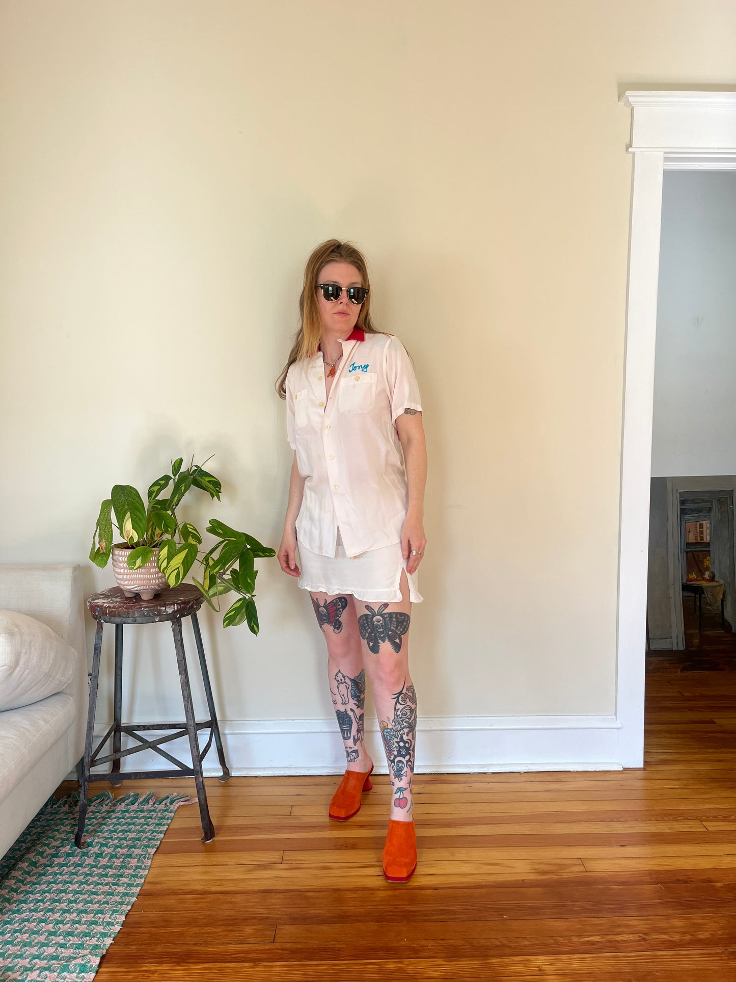 Vintage 1940s Loop Collar Bowling Shirt Chain Stitched