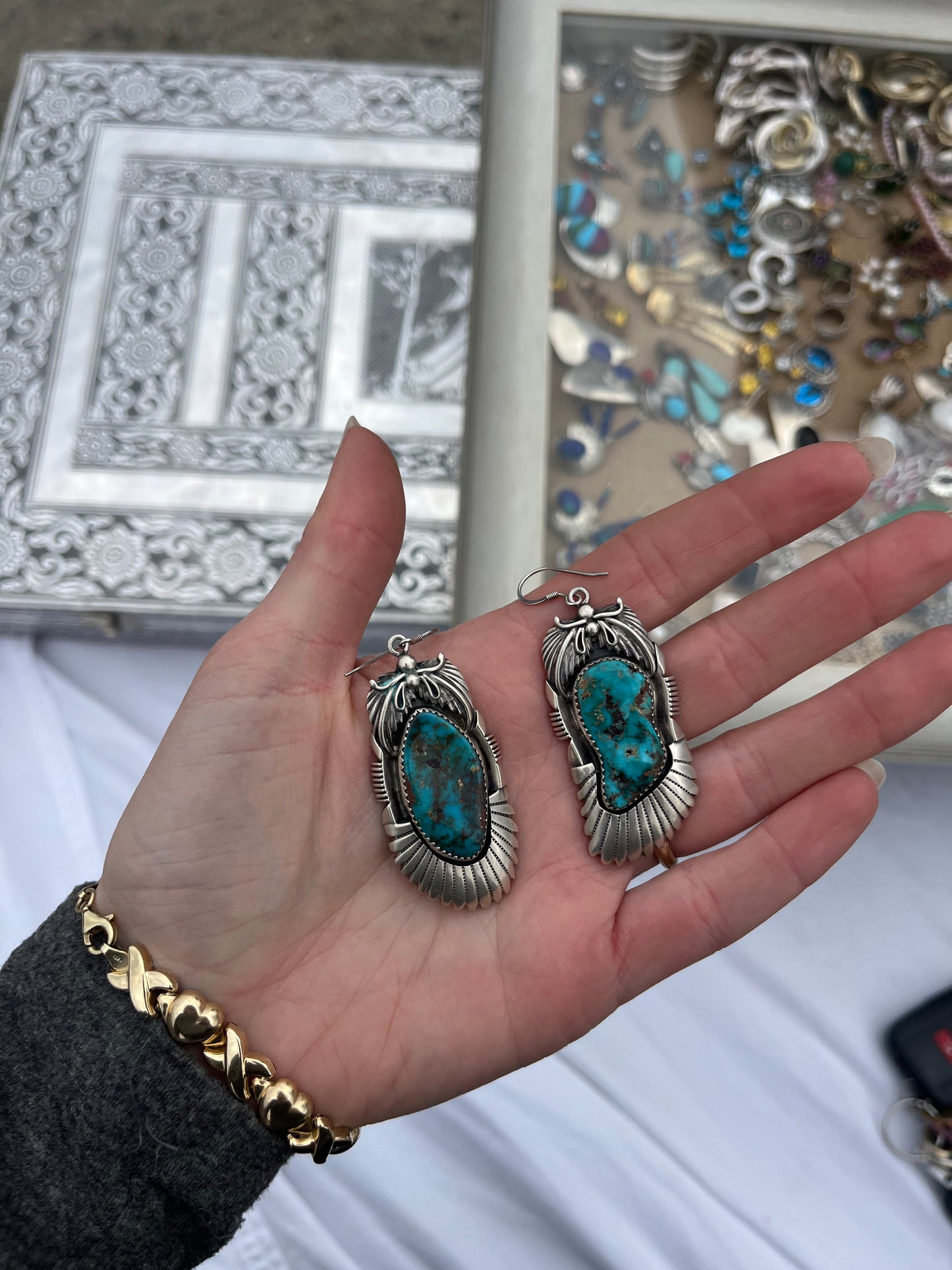 1960s Navajo Turquoise and Sterling Large Earrings