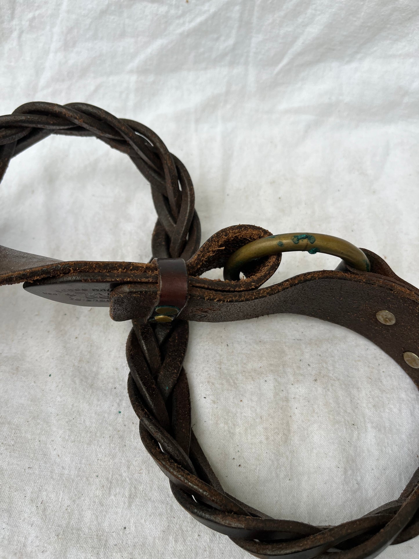 Double RL Ralph Lauren Brown Leather Braided Ring Belt 30”-40”