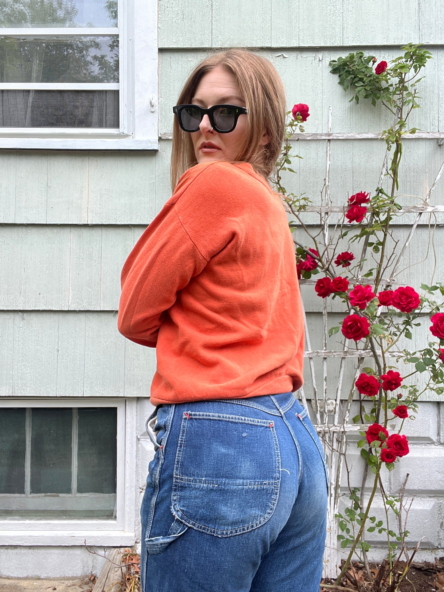 1960s 1970s Orange Mickey Crew Neck L