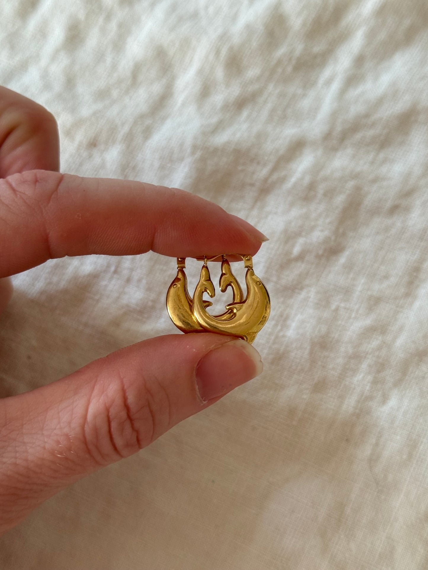 14K Gold Dolphin Huggy Hoops