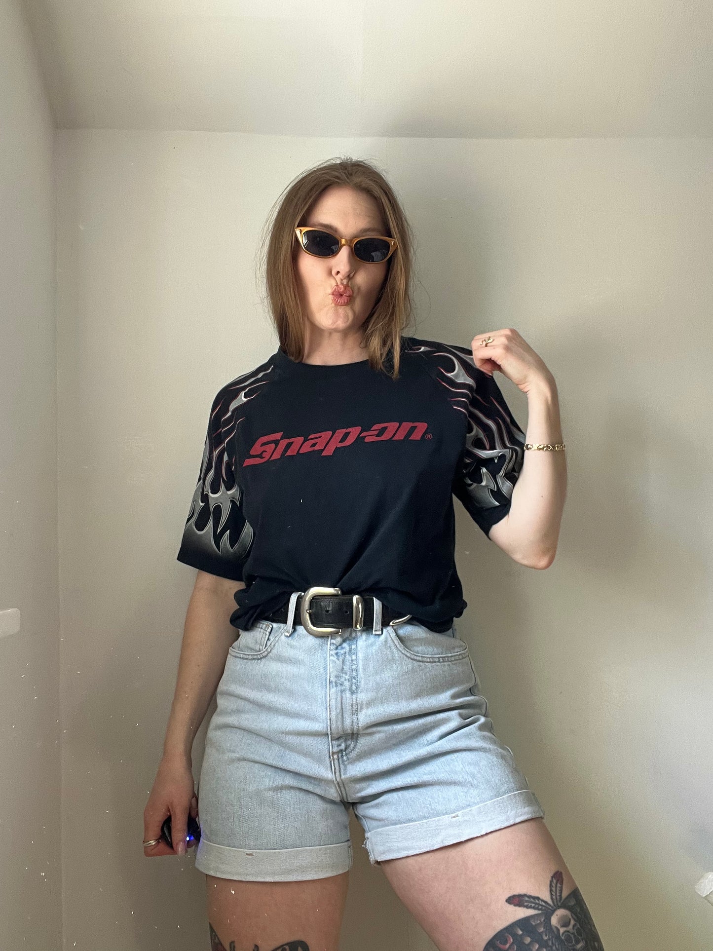 1990’s Snap On Made in USA Flame Sleeve Tee M