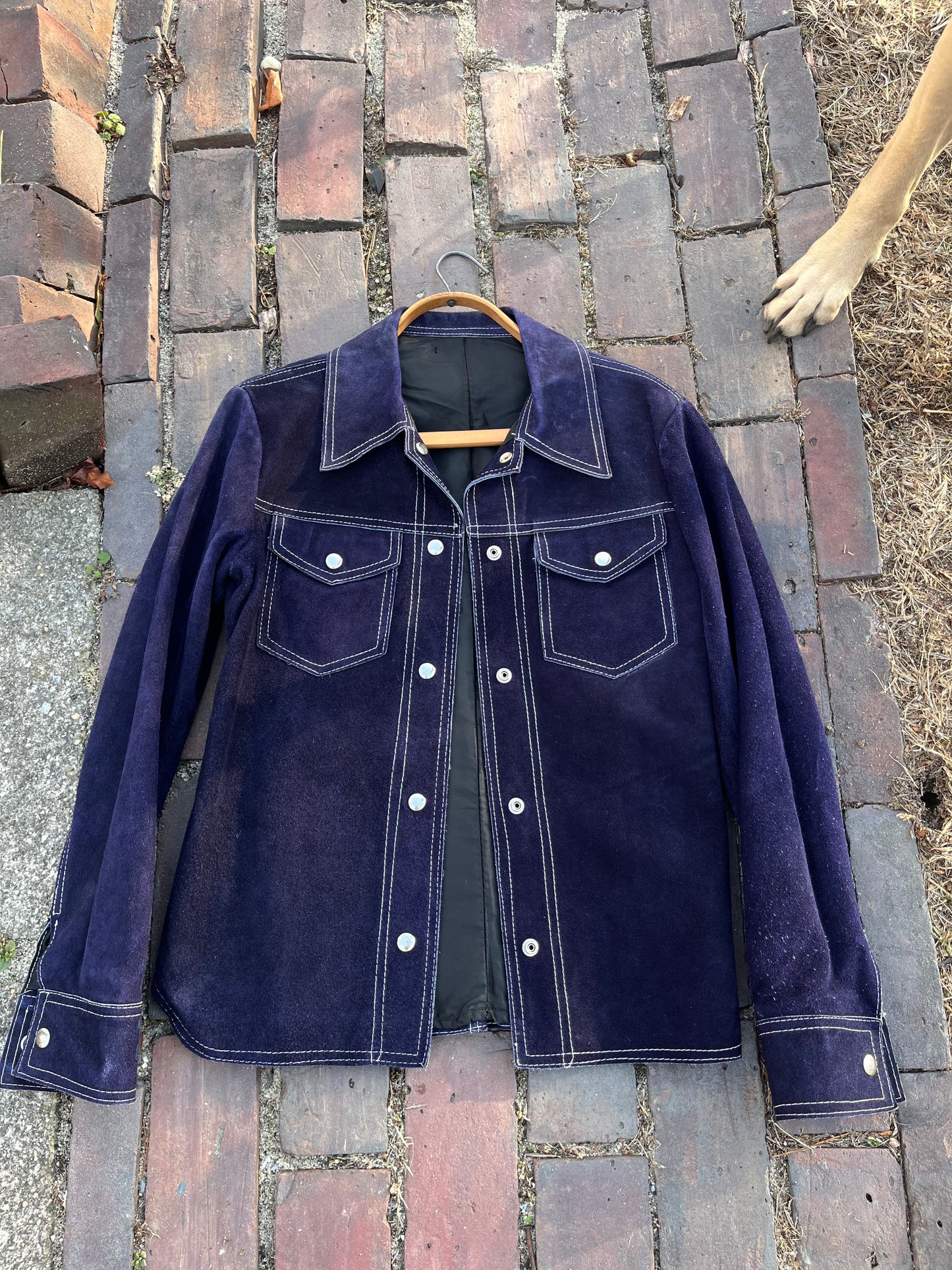 1970s Blue Suede Button Up Shirt