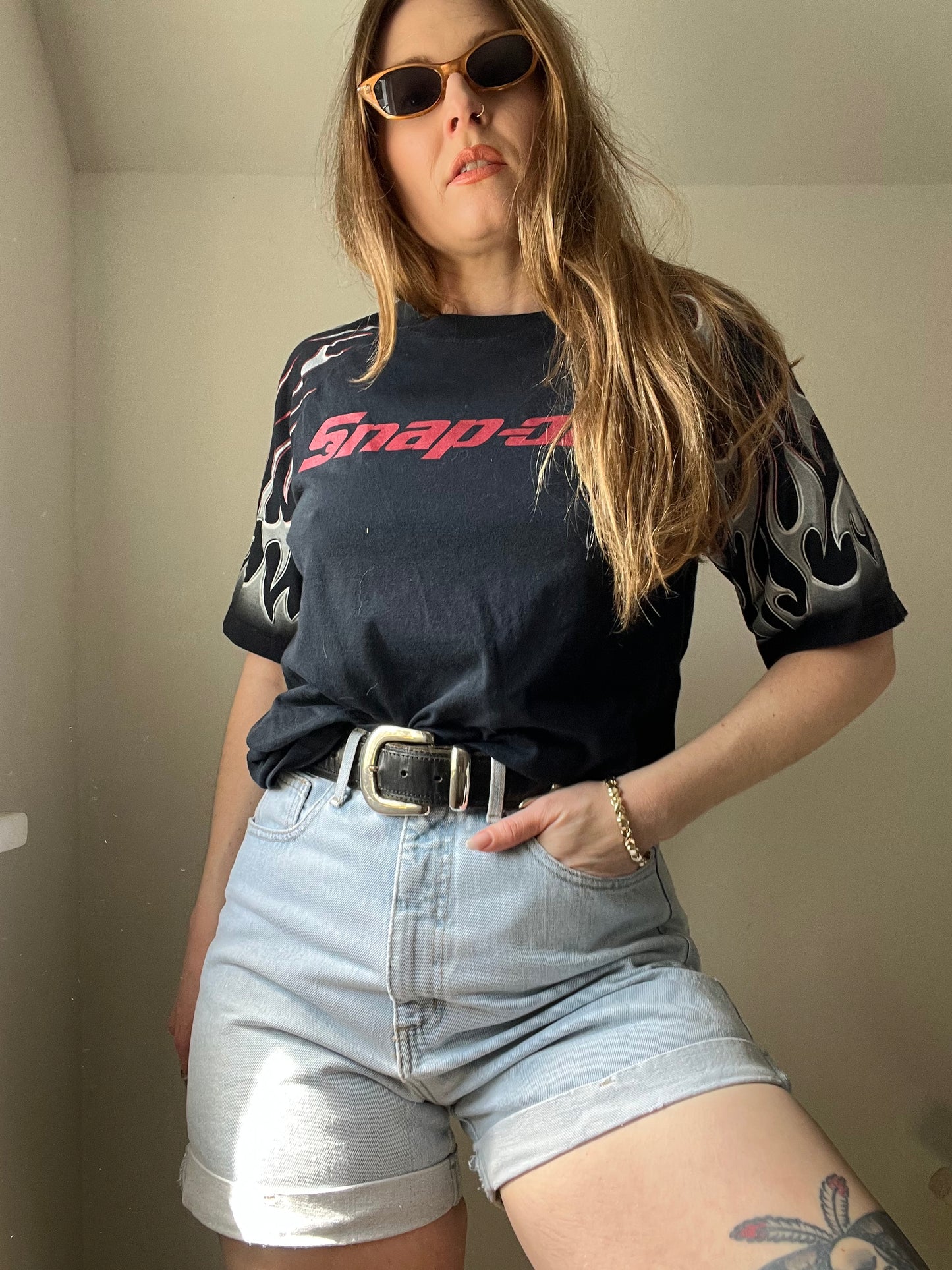 1990’s Snap On Made in USA Flame Sleeve Tee M