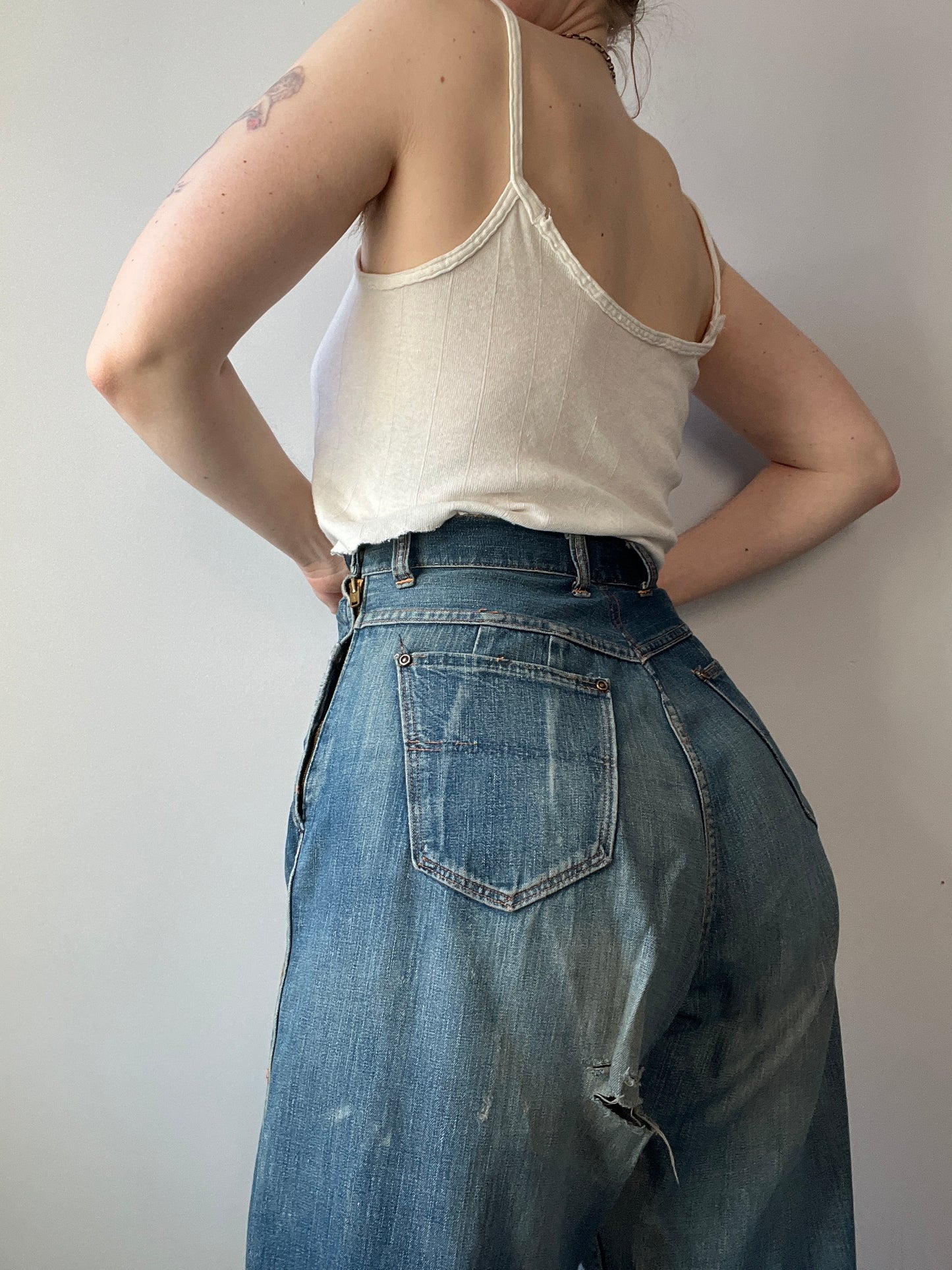 Vintage 1940s 1950s Side Zip Jeans 28”