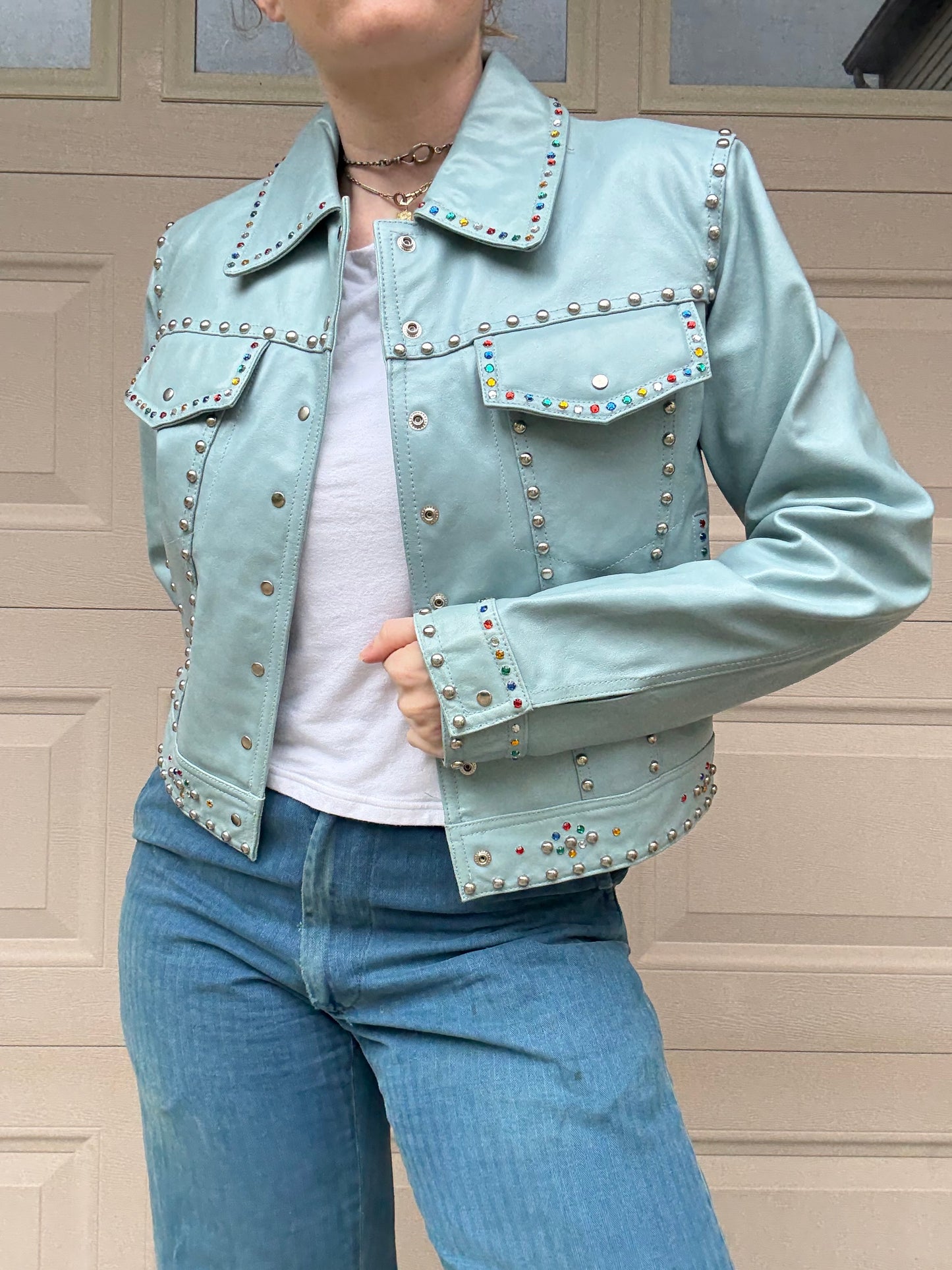 1990s Wilson’s Maxima Blue Studded Leather Jacket