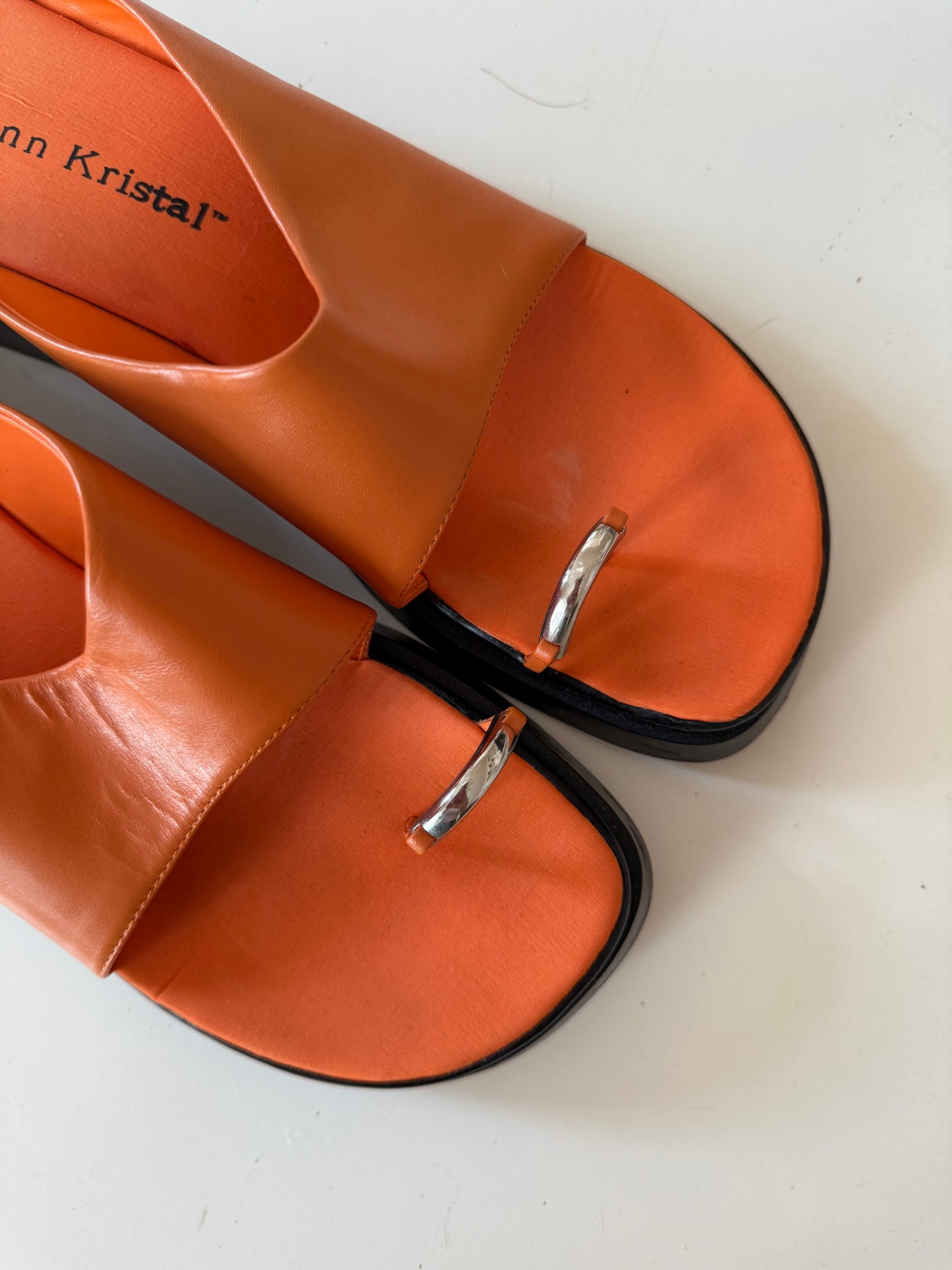 Orange Leather Pierced Sandal