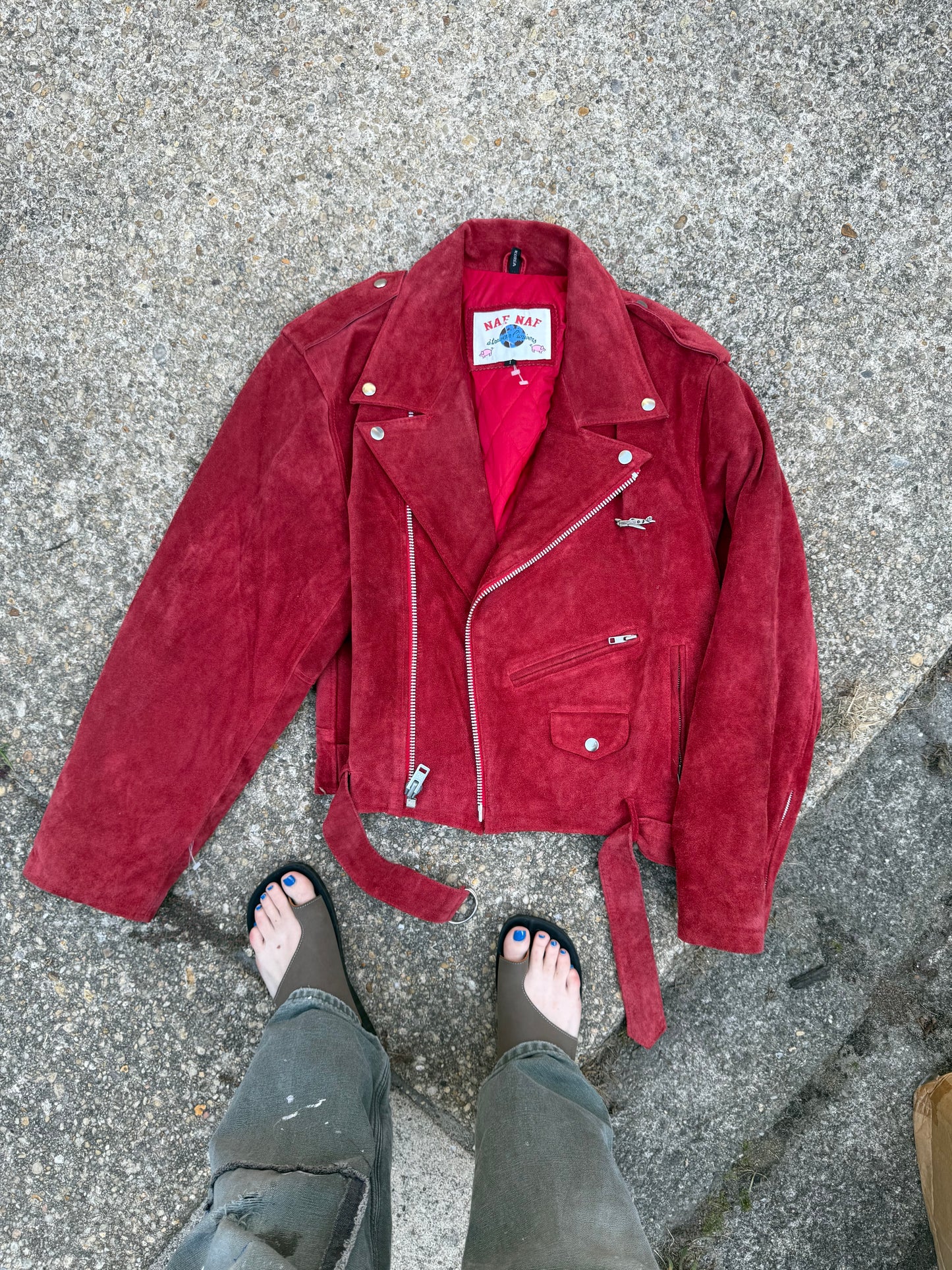 Vintage Red Suede Moto Jacket